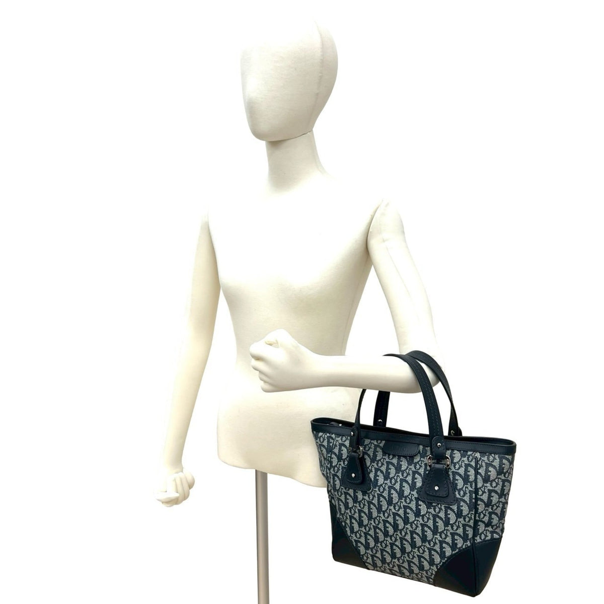 Christian Dior Navy Canvas Leather Handbag Tote Bag (Pre-Owned)