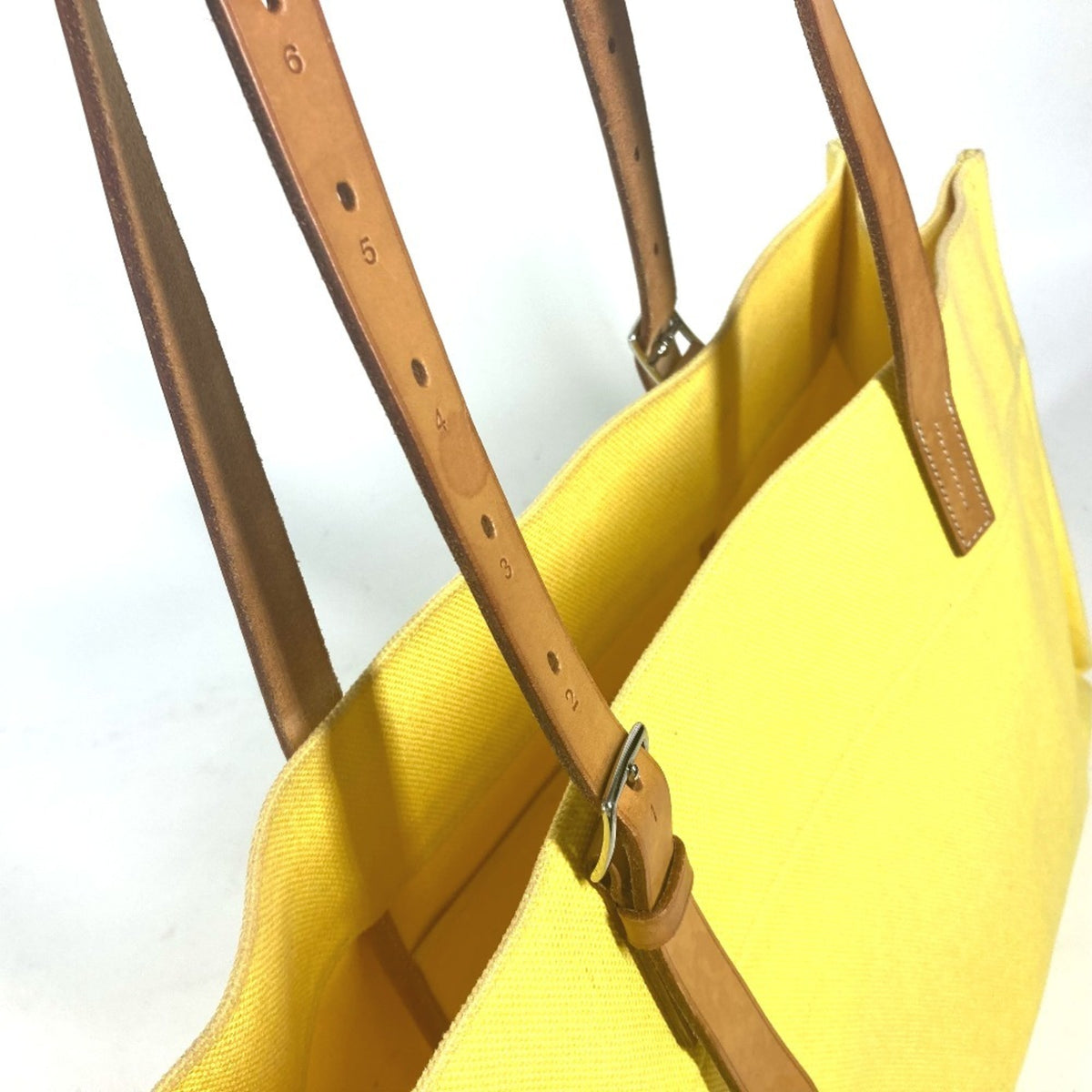 Hermes Yellow Leather Canvas Shoulder Bag Tote Bag (Pre-Owned)