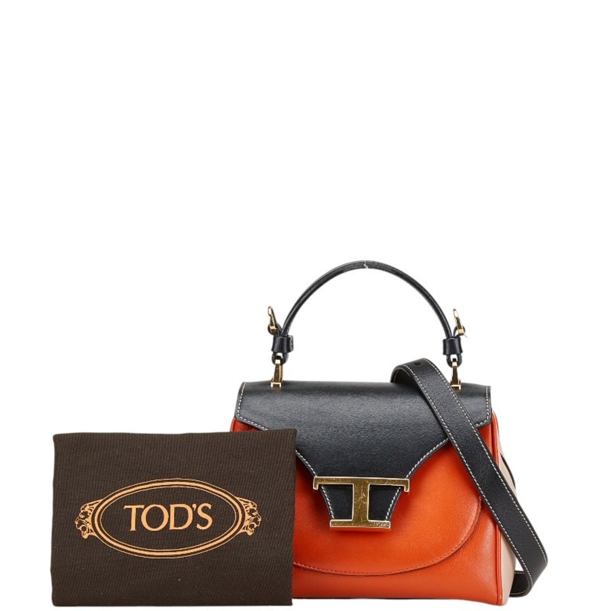 Tod's Beige Black Orange Leather Handbag Shoulder Bag (Pre-Owned)