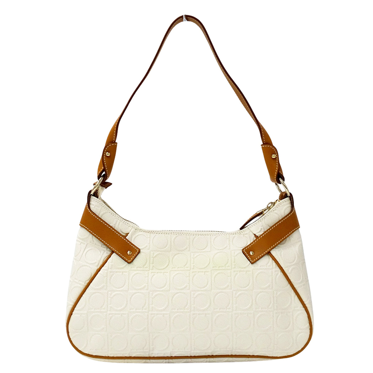 Salvatore Ferragamo Brown White Leather Handbag Shoulder Bag (Pre-Owned)