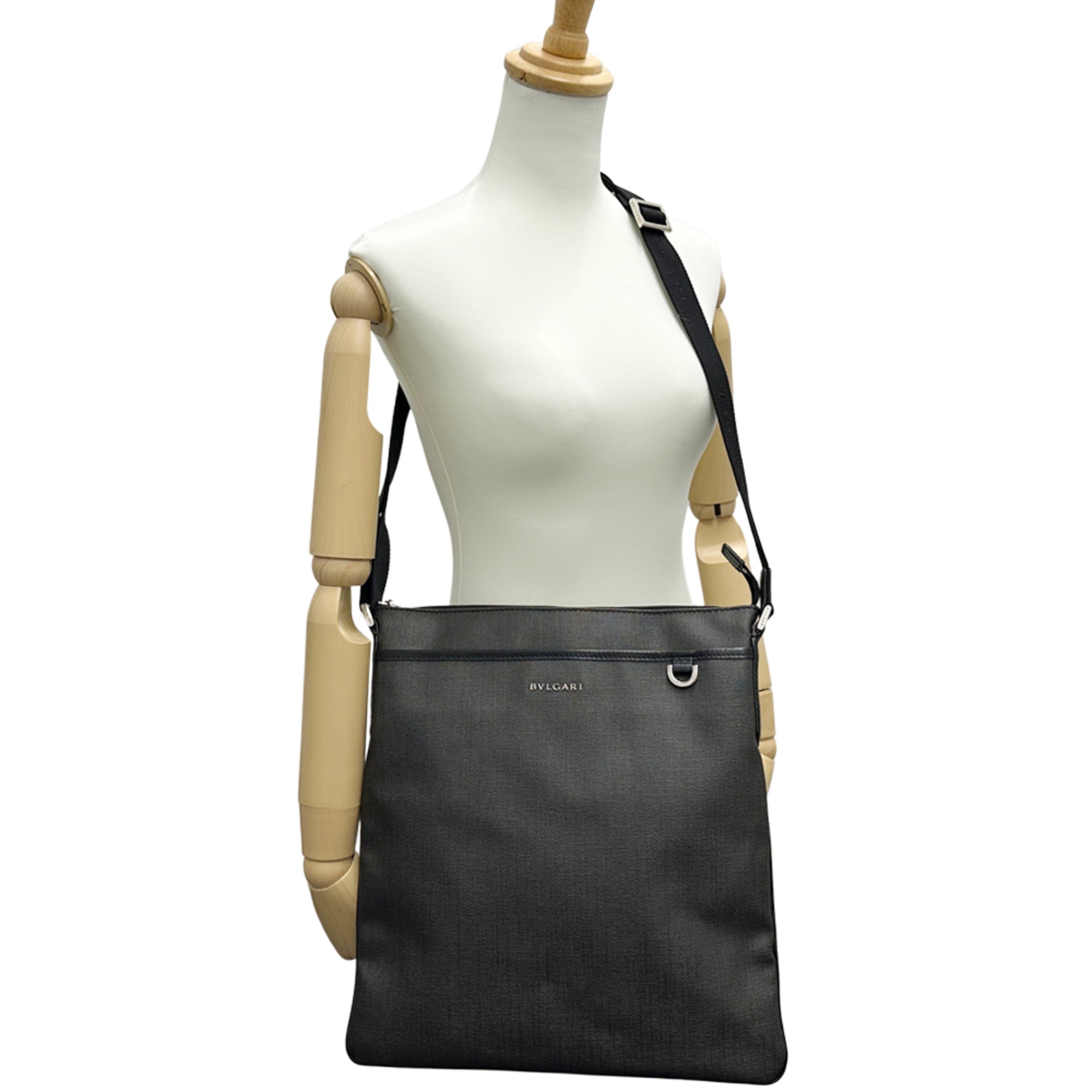 Bvlgari Black Gray Pvc Handbag Shoulder Bag (Pre-Owned)