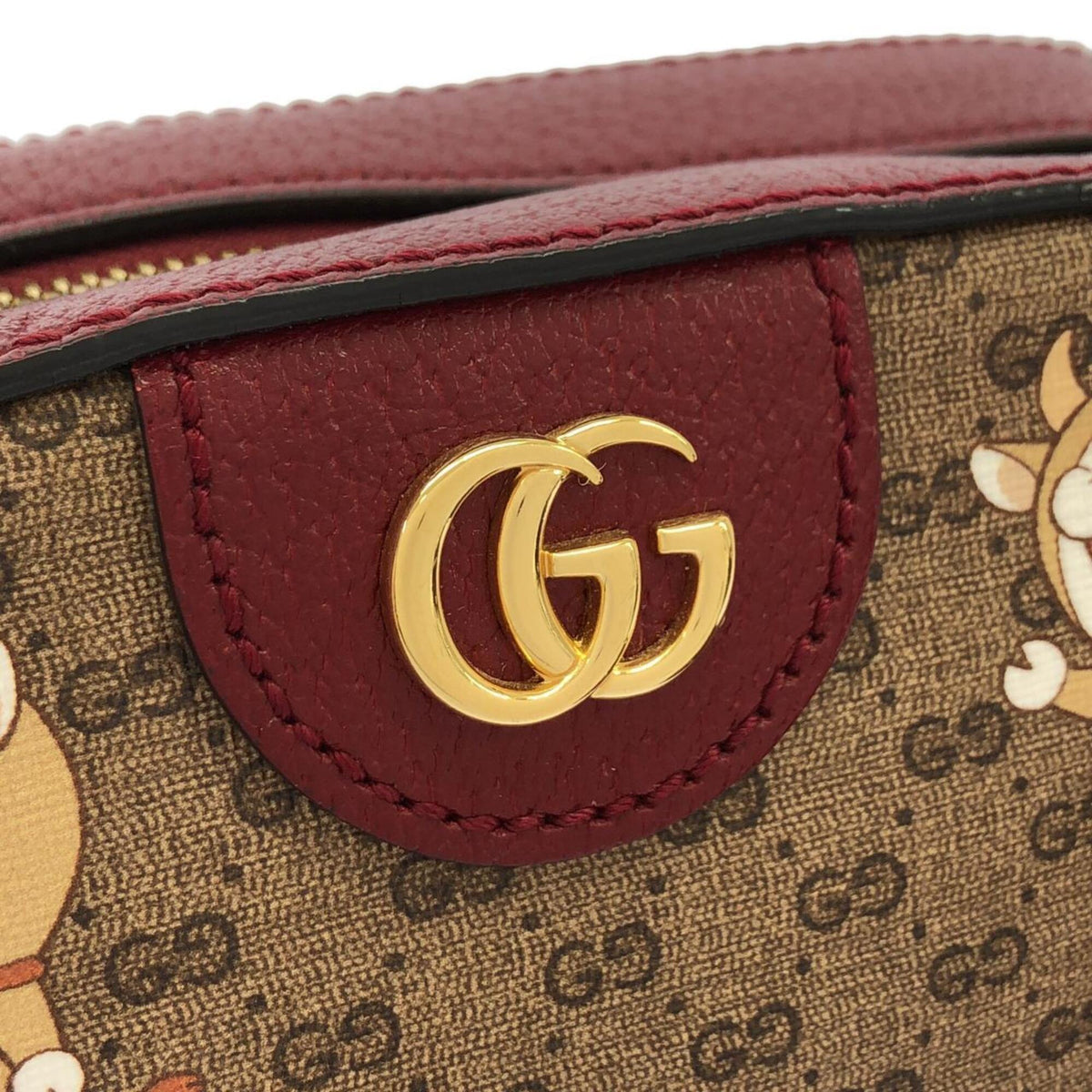 Gucci Beige Cherry Red Gg Supreme Leather Shoulder Bag (Pre-Owned)
