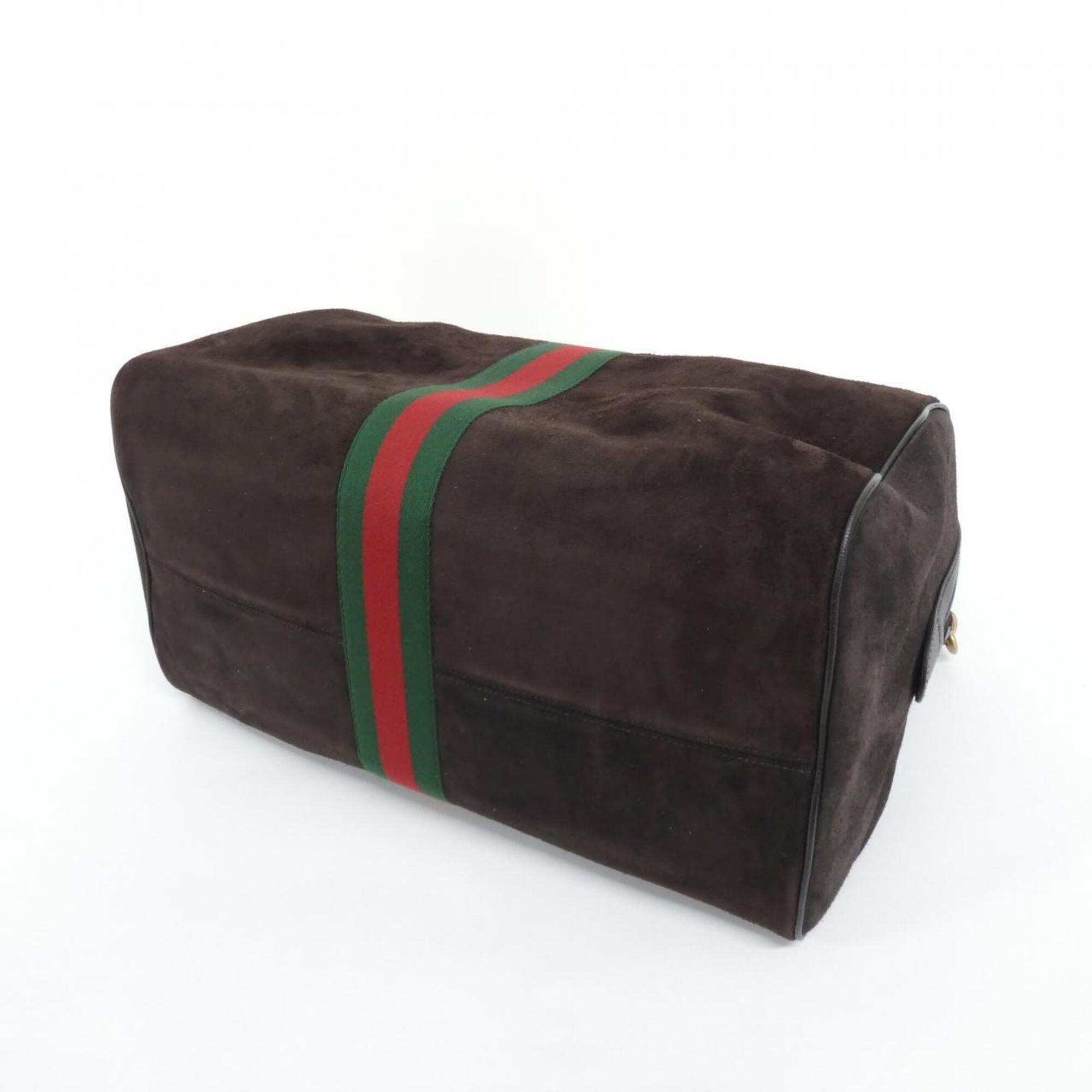 Gucci Dark Brown Suede Leather Boston Bag (Pre-Owned)