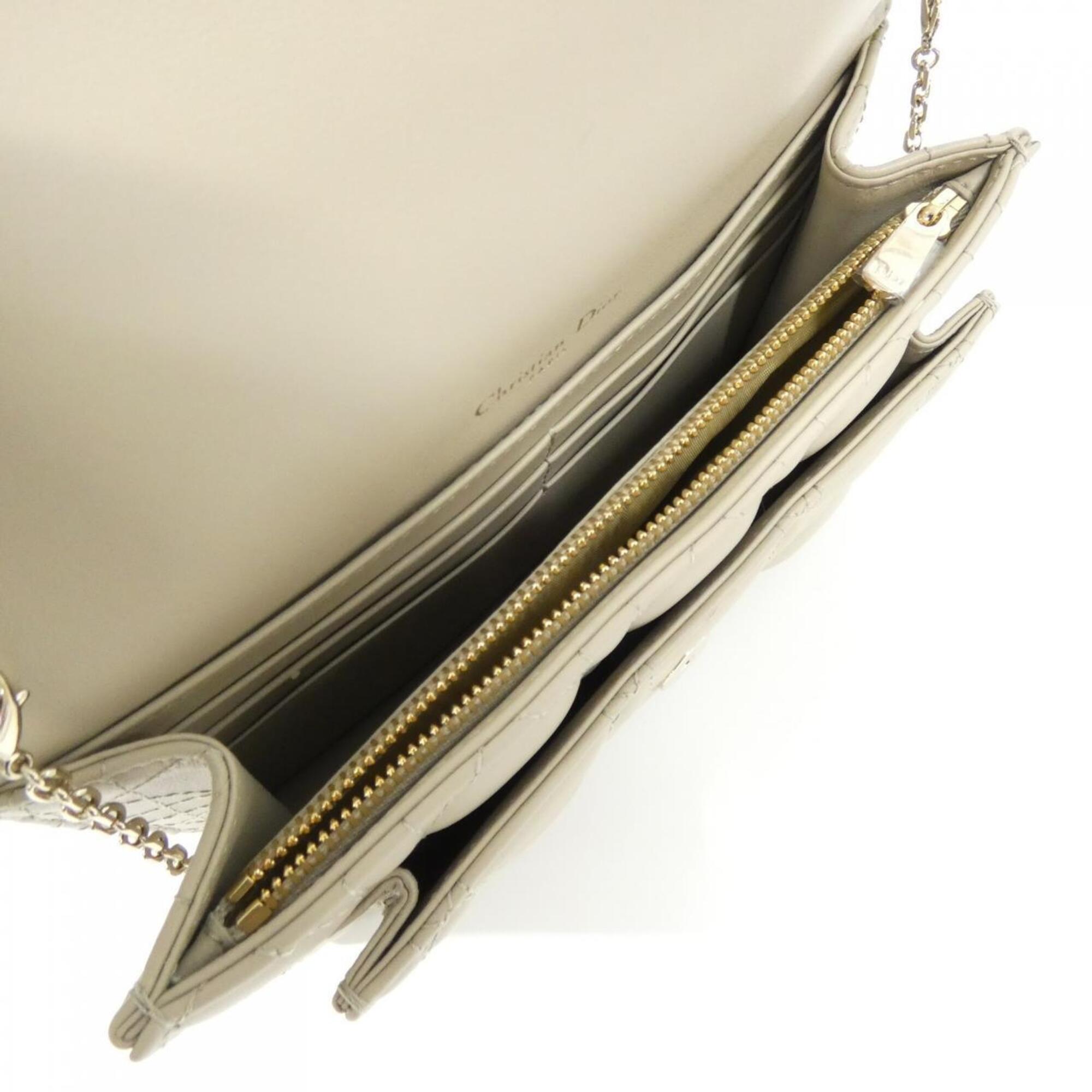 Christian Dior Beige Leather Chain/Shoulder Wallet (Pre-Owned)