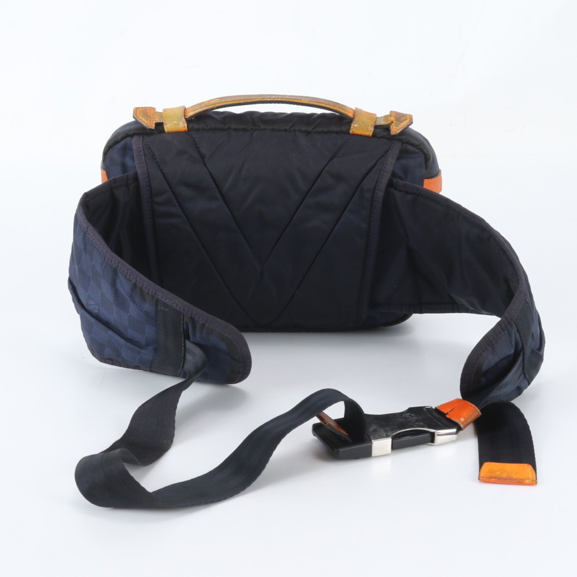 Louis Vuitton Navy Leather Nylon Pouch Sling Bag (Pre-Owned)