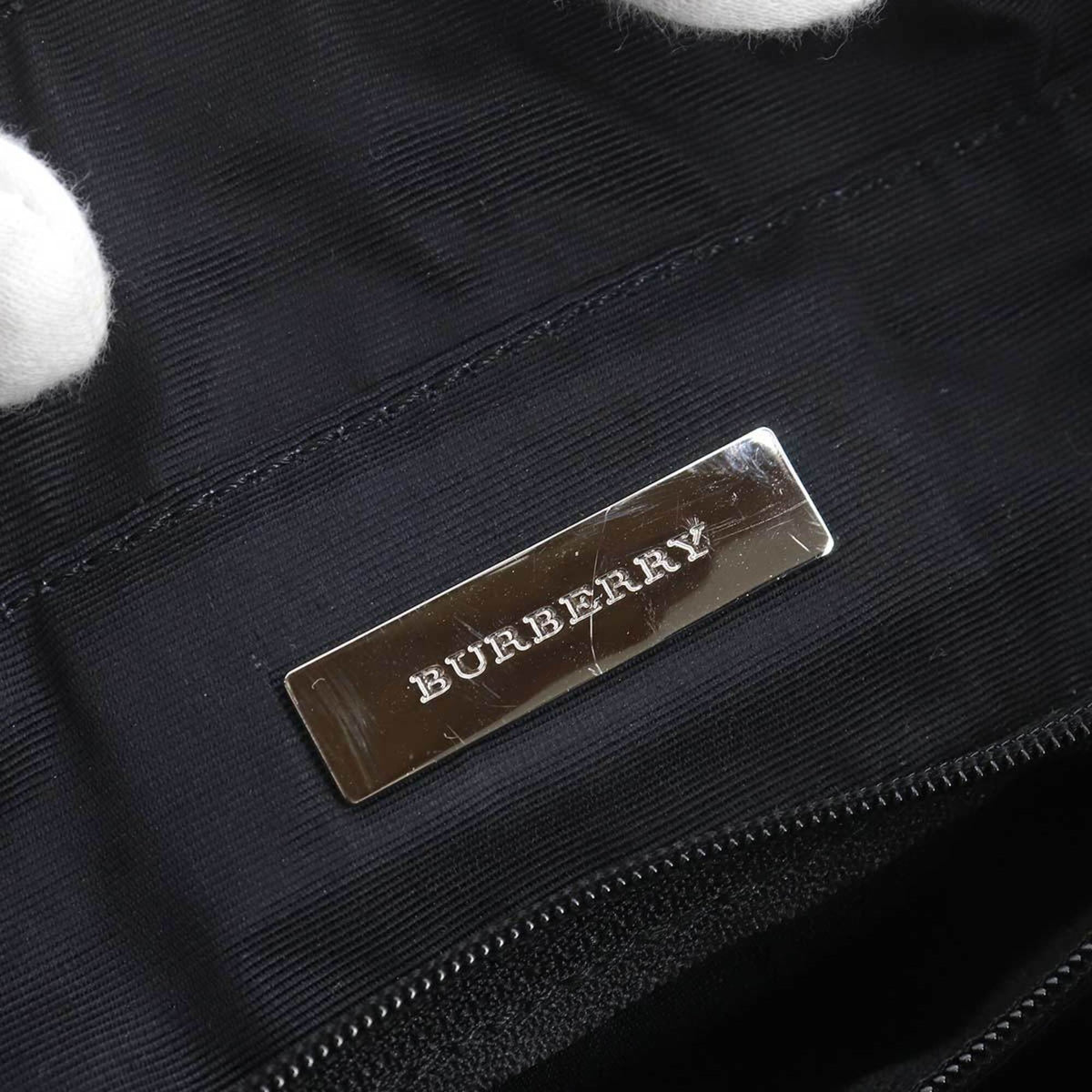 Burberry Beige Black Canvas Leather Handbag (Pre-Owned)