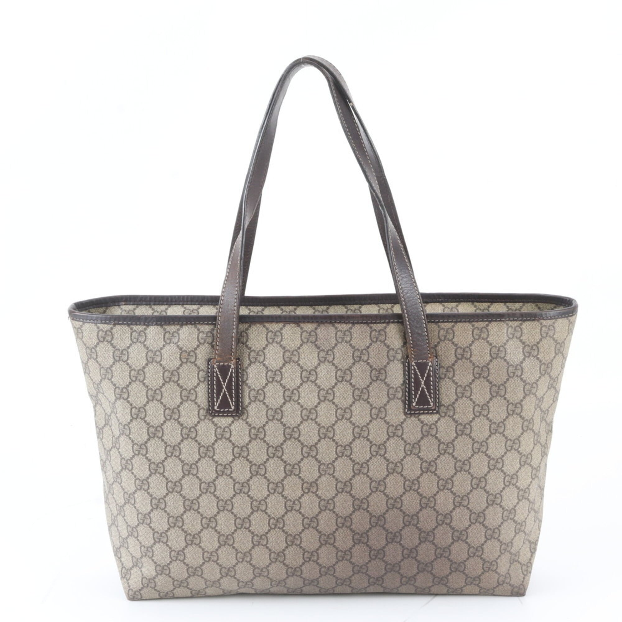 Gucci Brown Leather Coated Canvas Handbag Tote Bag (Pre-Owned)