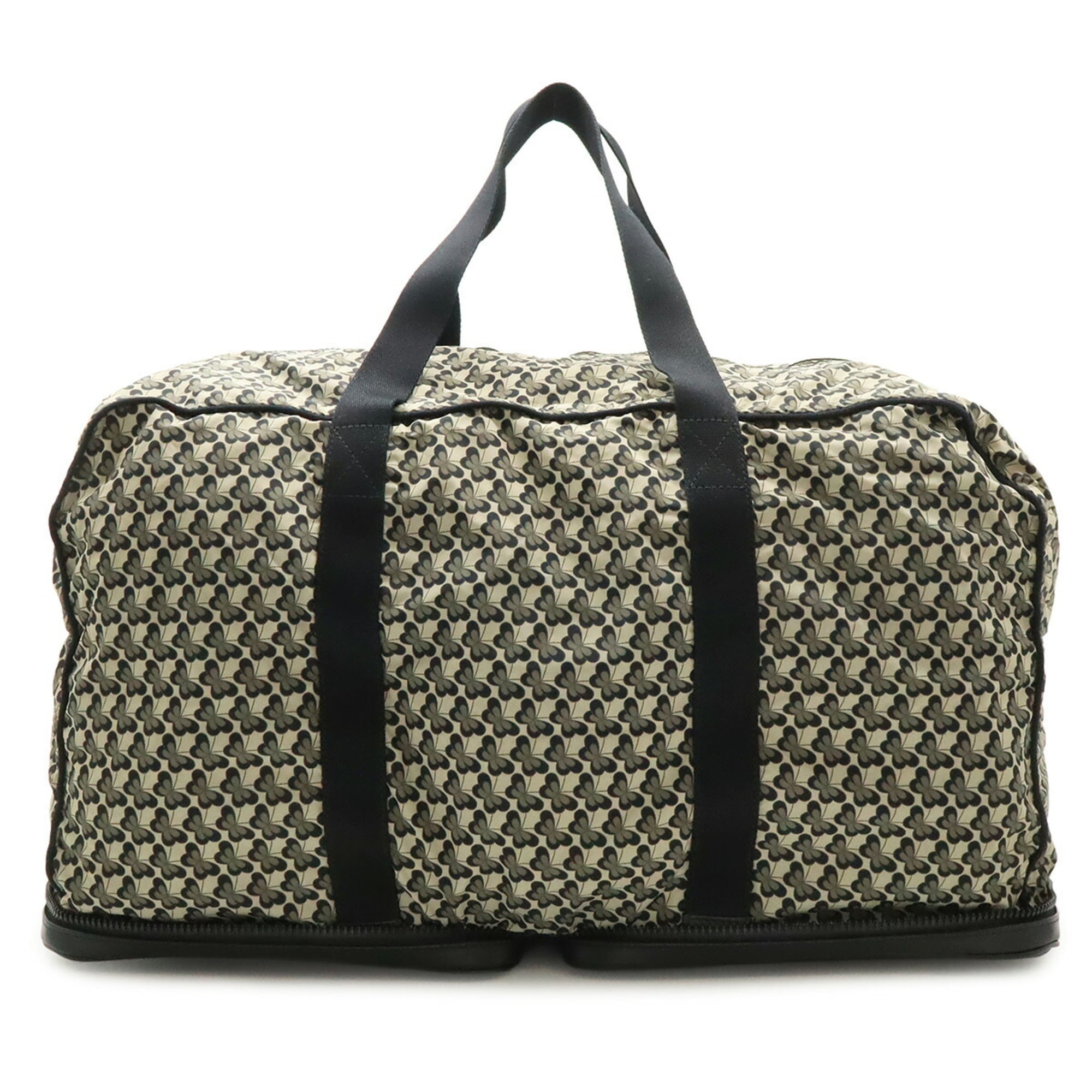 Bottega Veneta Intrecciato Black Light Gray Leather Nylon Boston Bag (Pre-Owned)