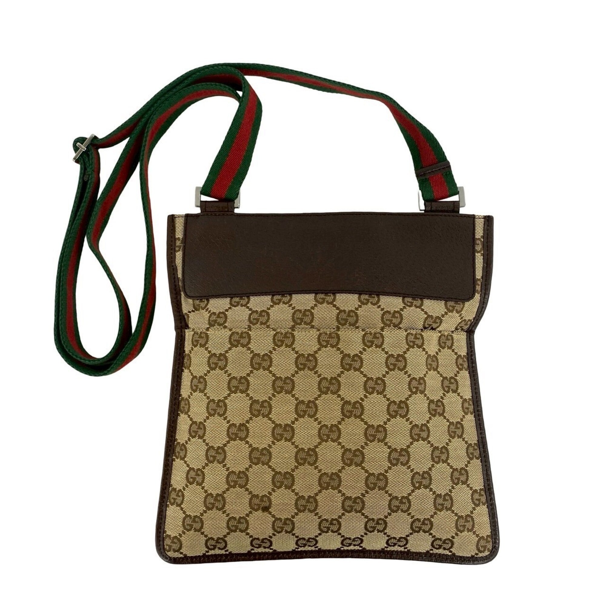 Gucci Brown Green Red Color Canvas Leather Shoulder Bag (Pre-Owned)
