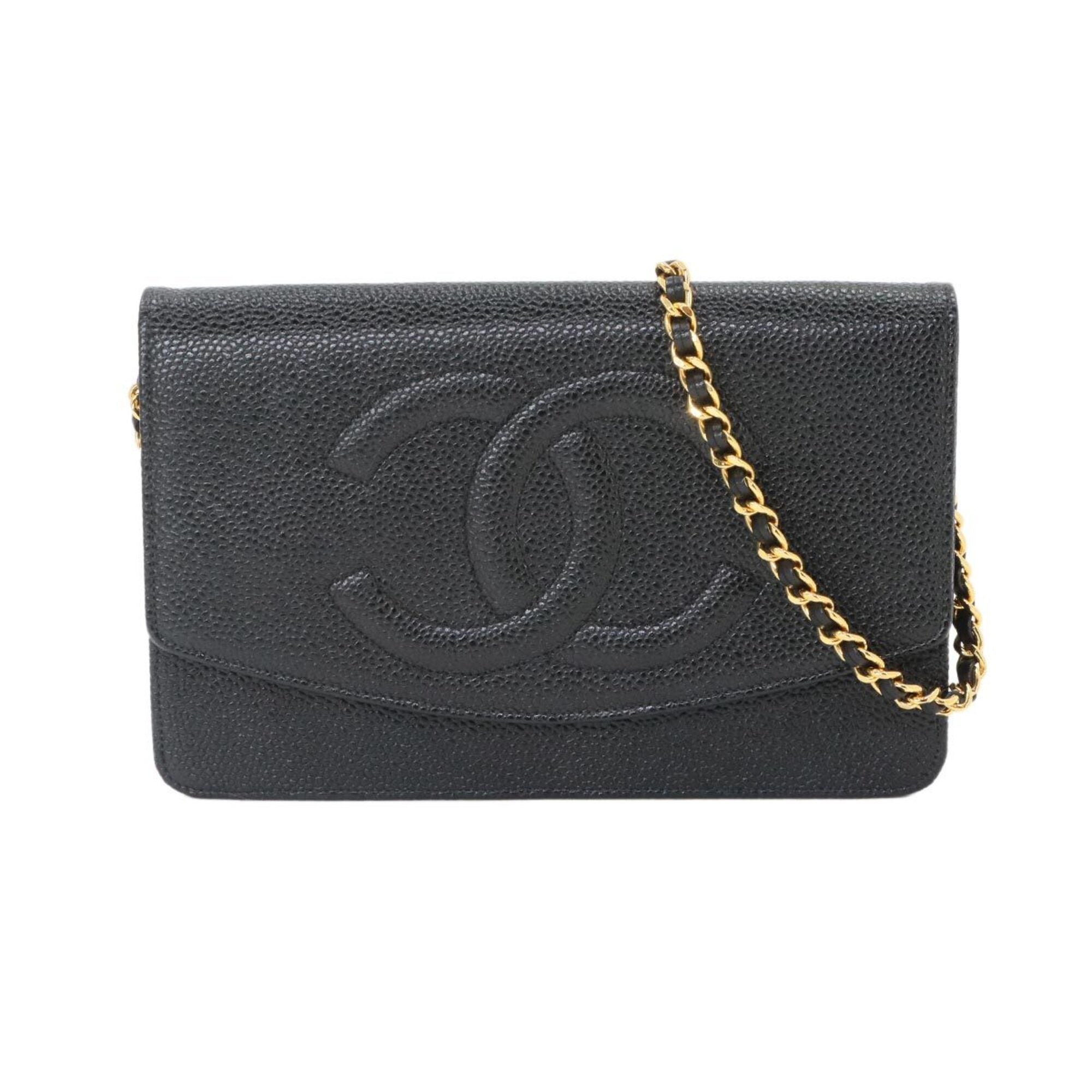 Chanel Black Grained Calfskin Chain/Shoulder Wallet (Pre-Owned)