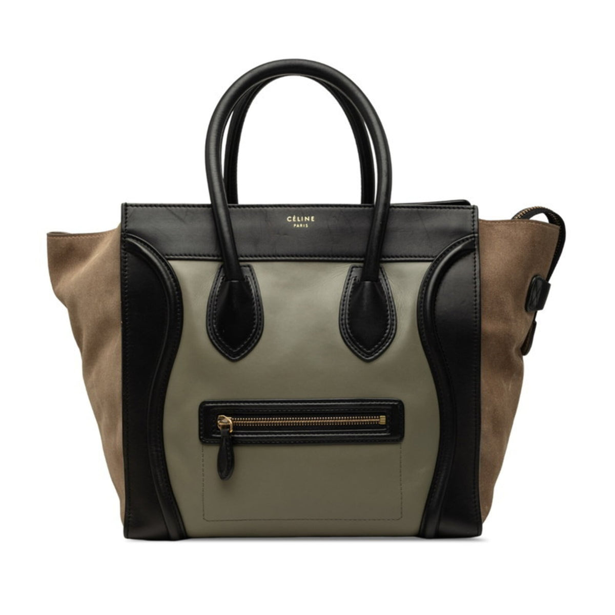 Celine Luggage Beige Black Green Khaki Leather Handbag Tote Bag (Pre-Owned)