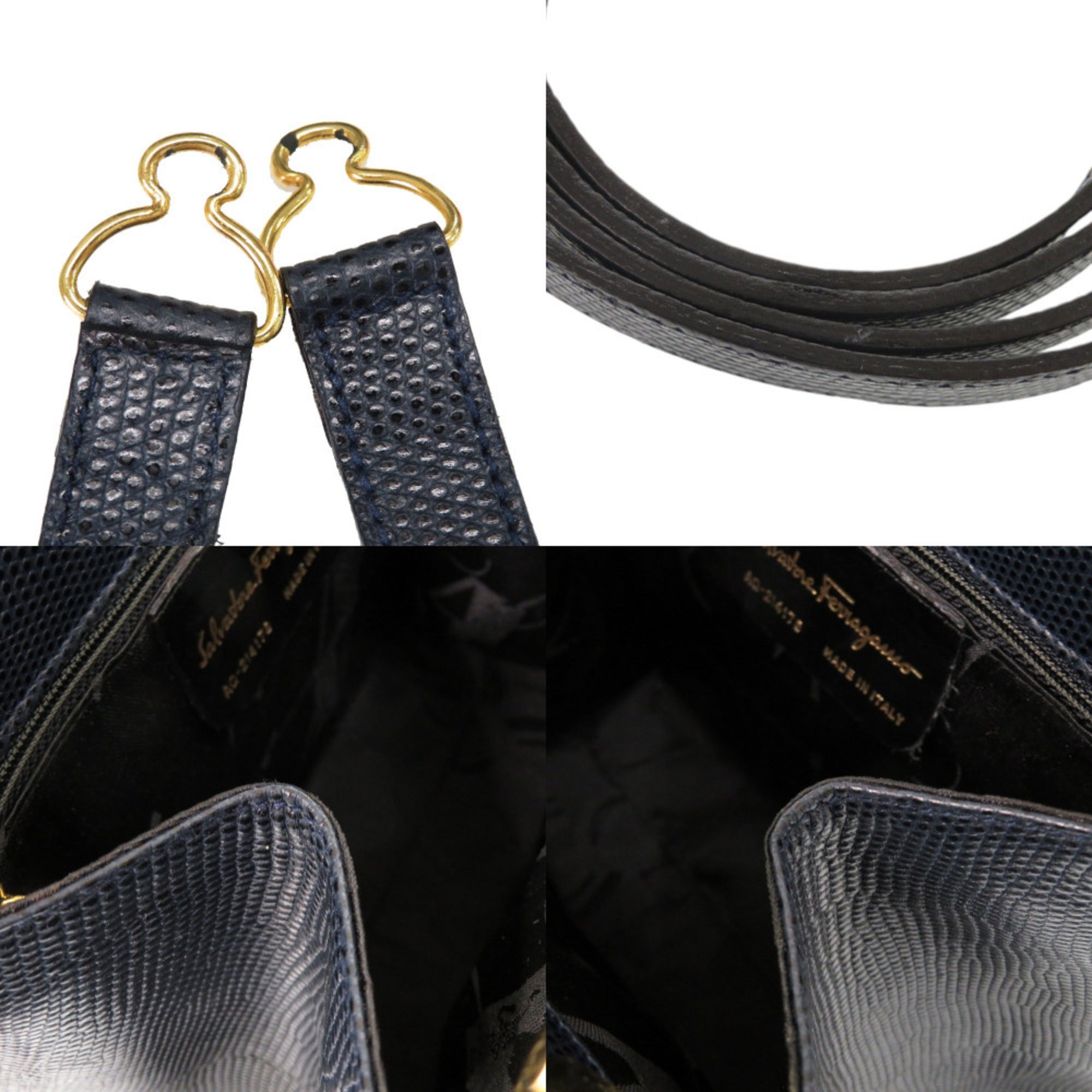 Salvatore Ferragamo Navy Leather Handbag Shoulder Bag (Pre-Owned)