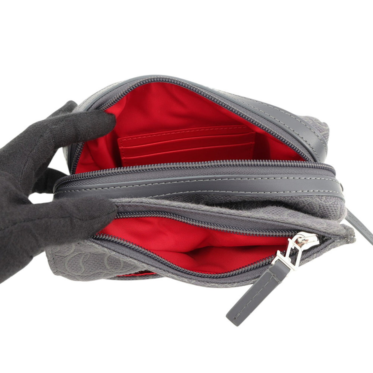 Christian Louboutin Gray Canvas Leather Shoulder Bag (Pre-Owned)