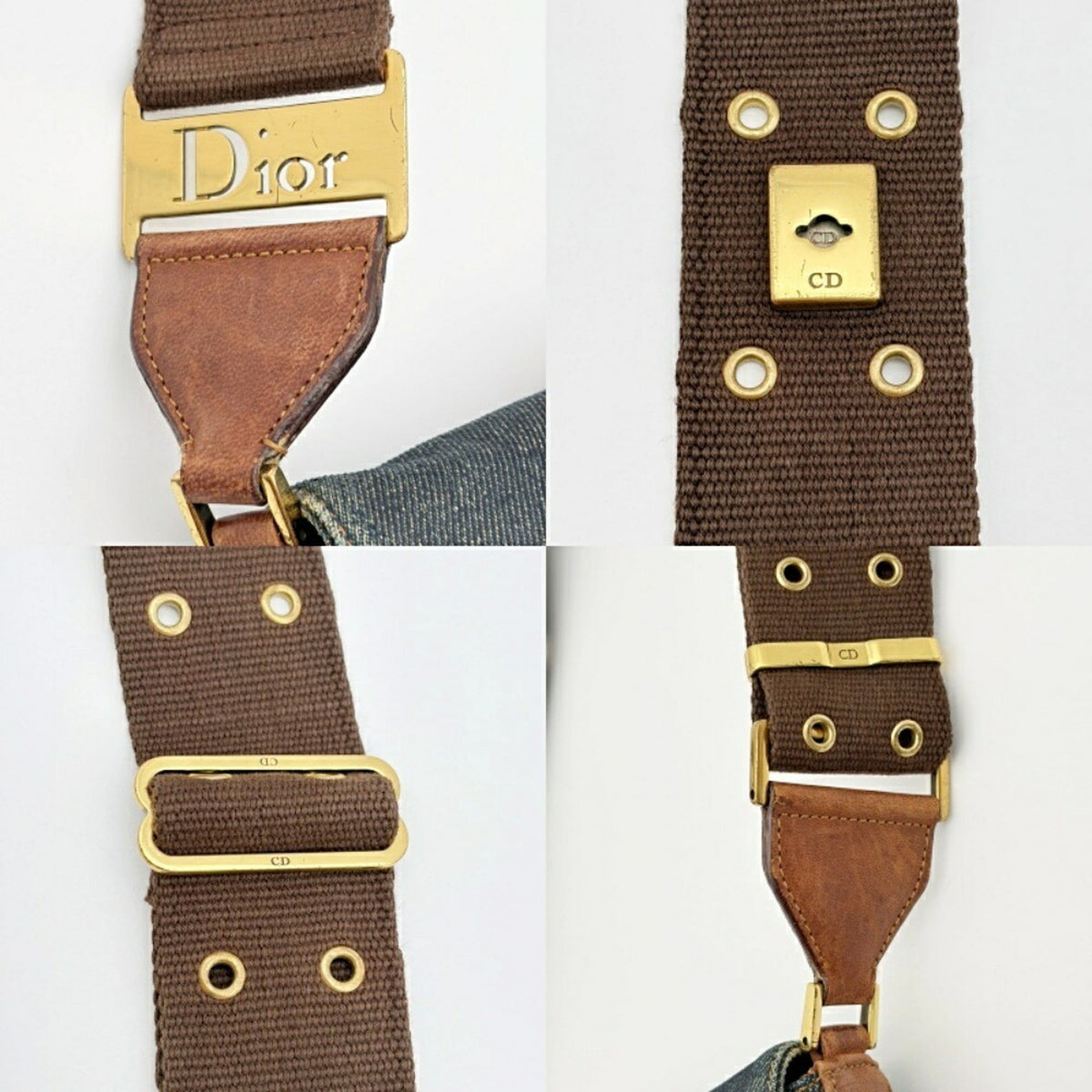 Christian Dior Brown Navy Denim Leather Shoulder Bag (Pre-Owned)