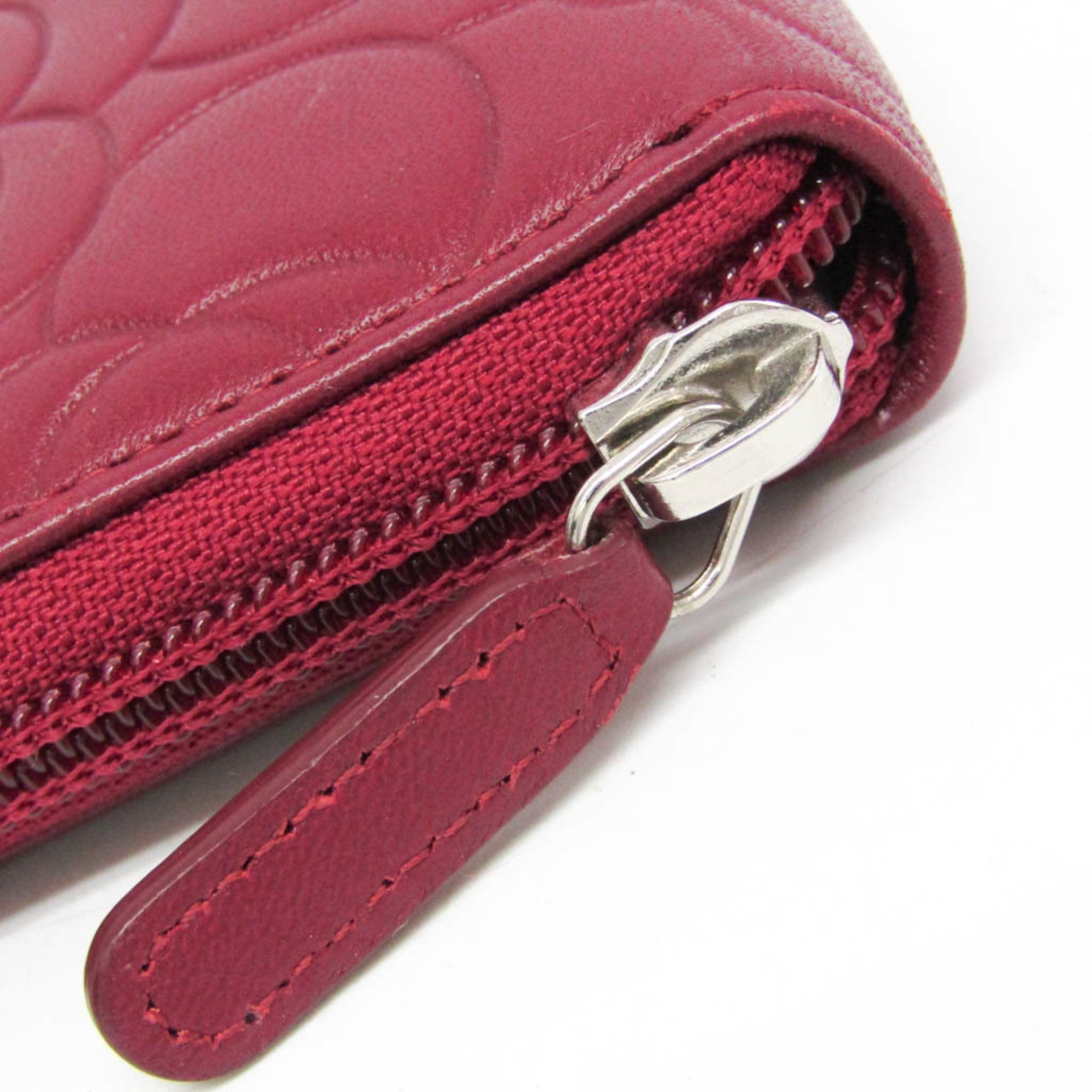 Chanel Camellia Zip Around Organizer Leather Burgundy Leather Wallets Accessory (Pre-Owned)