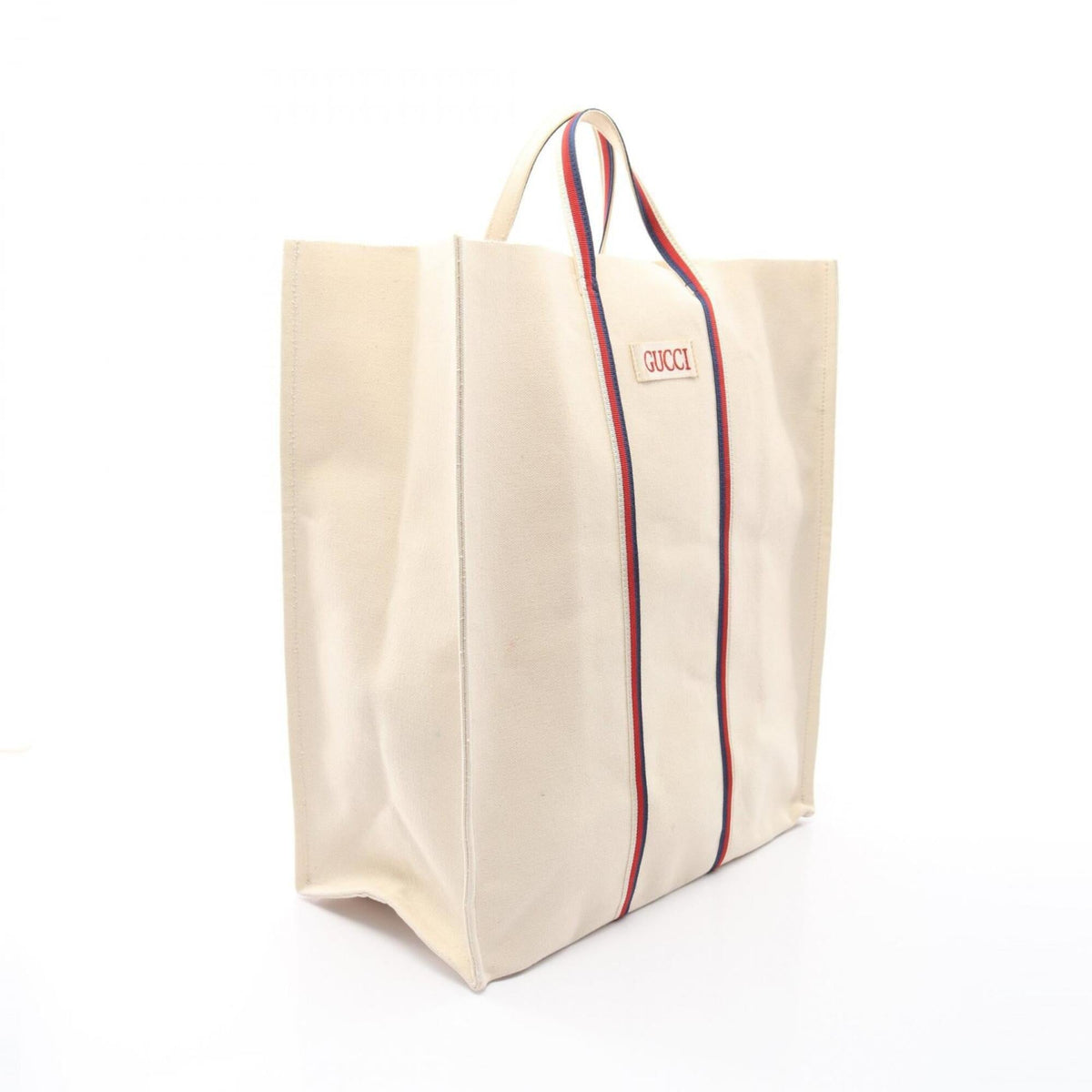 Gucci Ivory Navy Red Color Canvas Handbag Tote Bag (Pre-Owned)