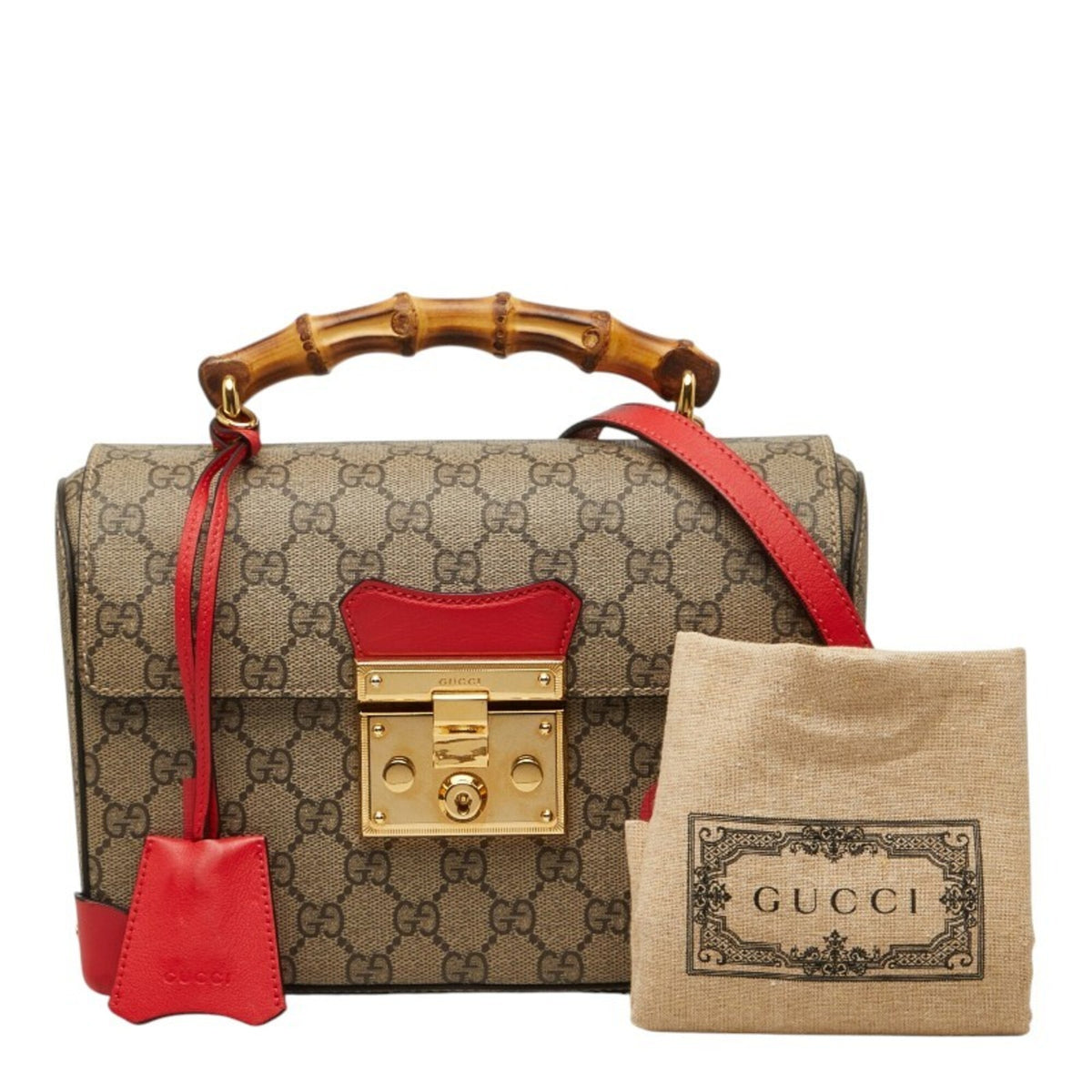 Gucci Beige Red Color Pvc Leather Handbag Shoulder Bag (Pre-Owned)