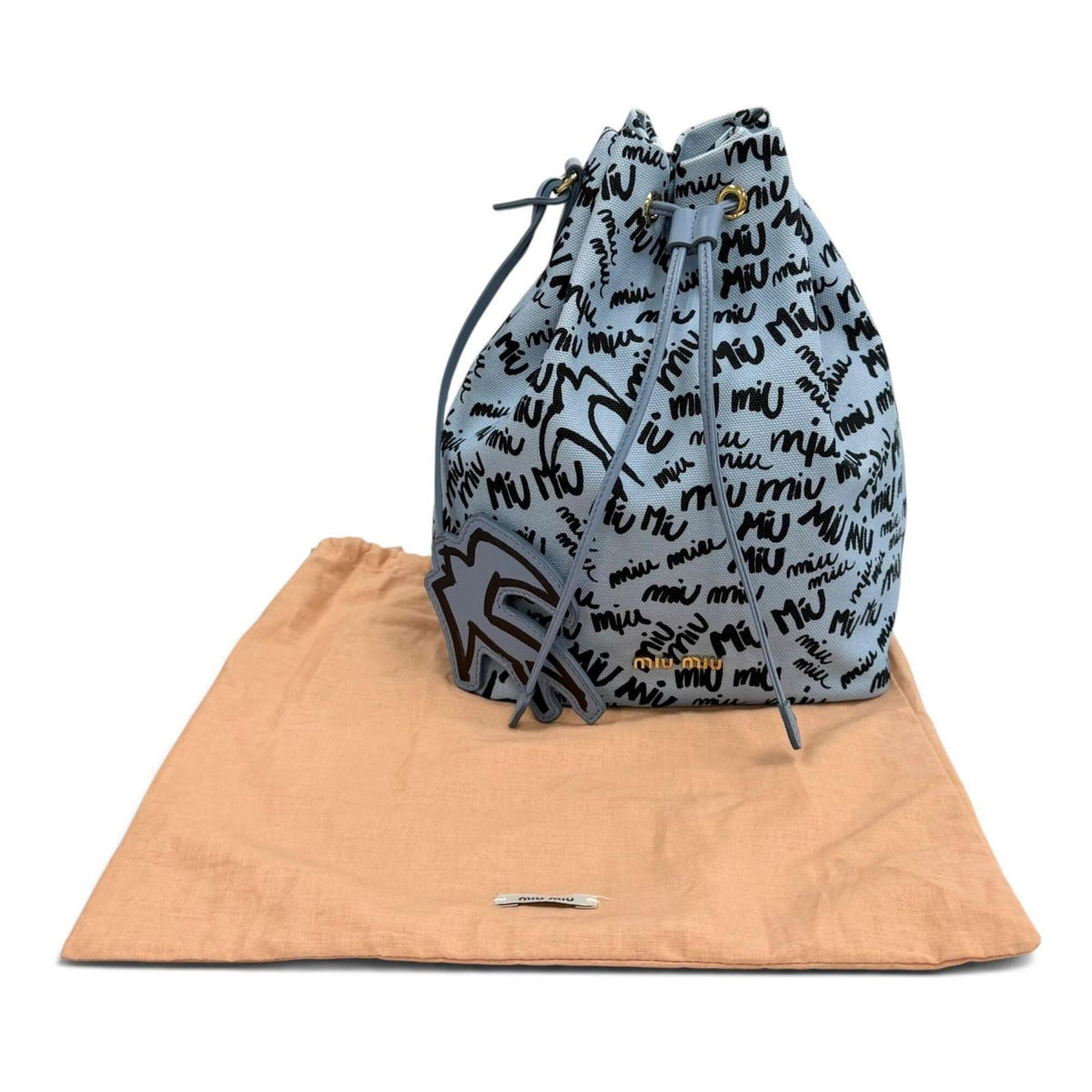 Miu Miu Black Light Blue Cotton Leather Pouch (Pre-Owned)