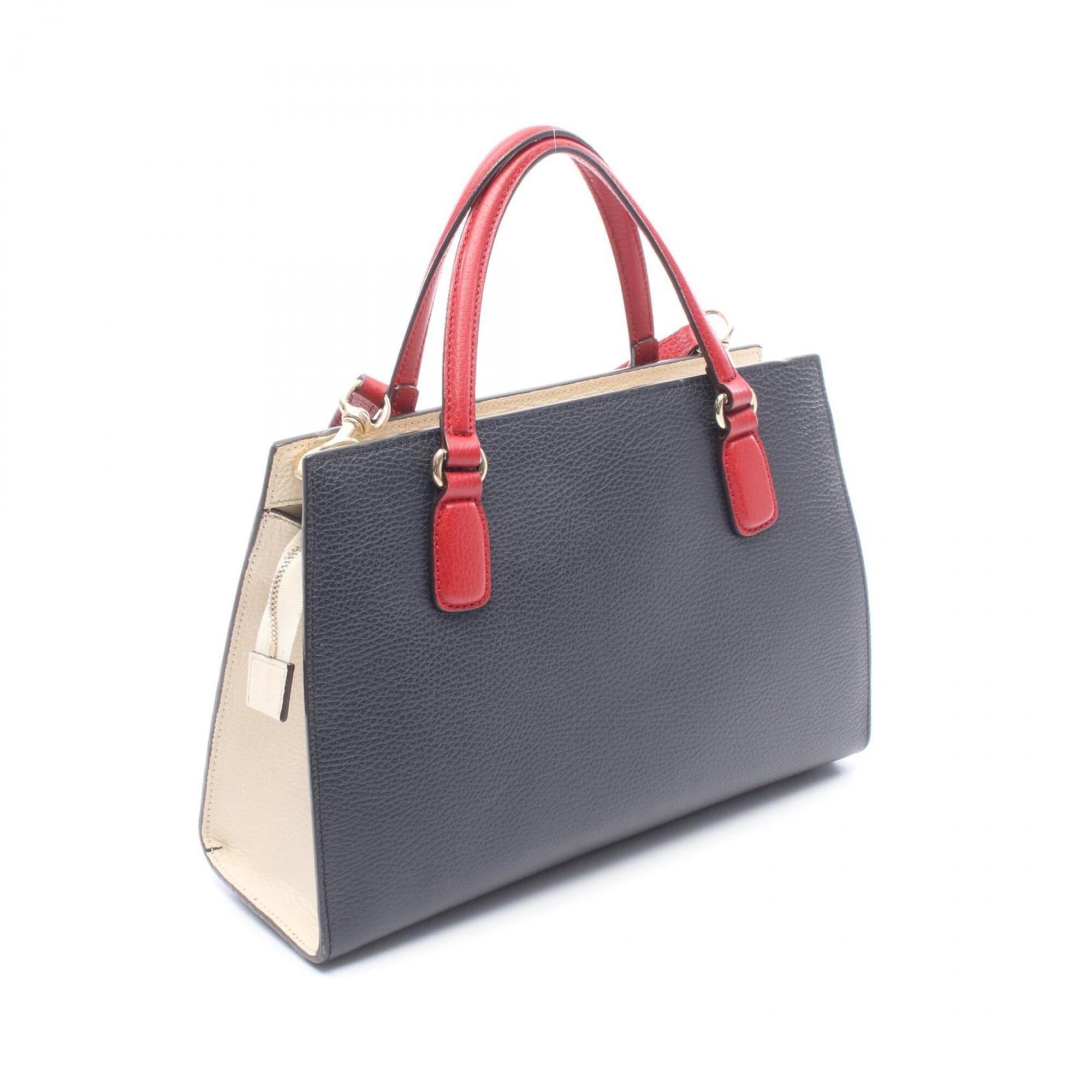 Gucci Ivory Navy Red Color Leather Handbag (Pre-Owned)