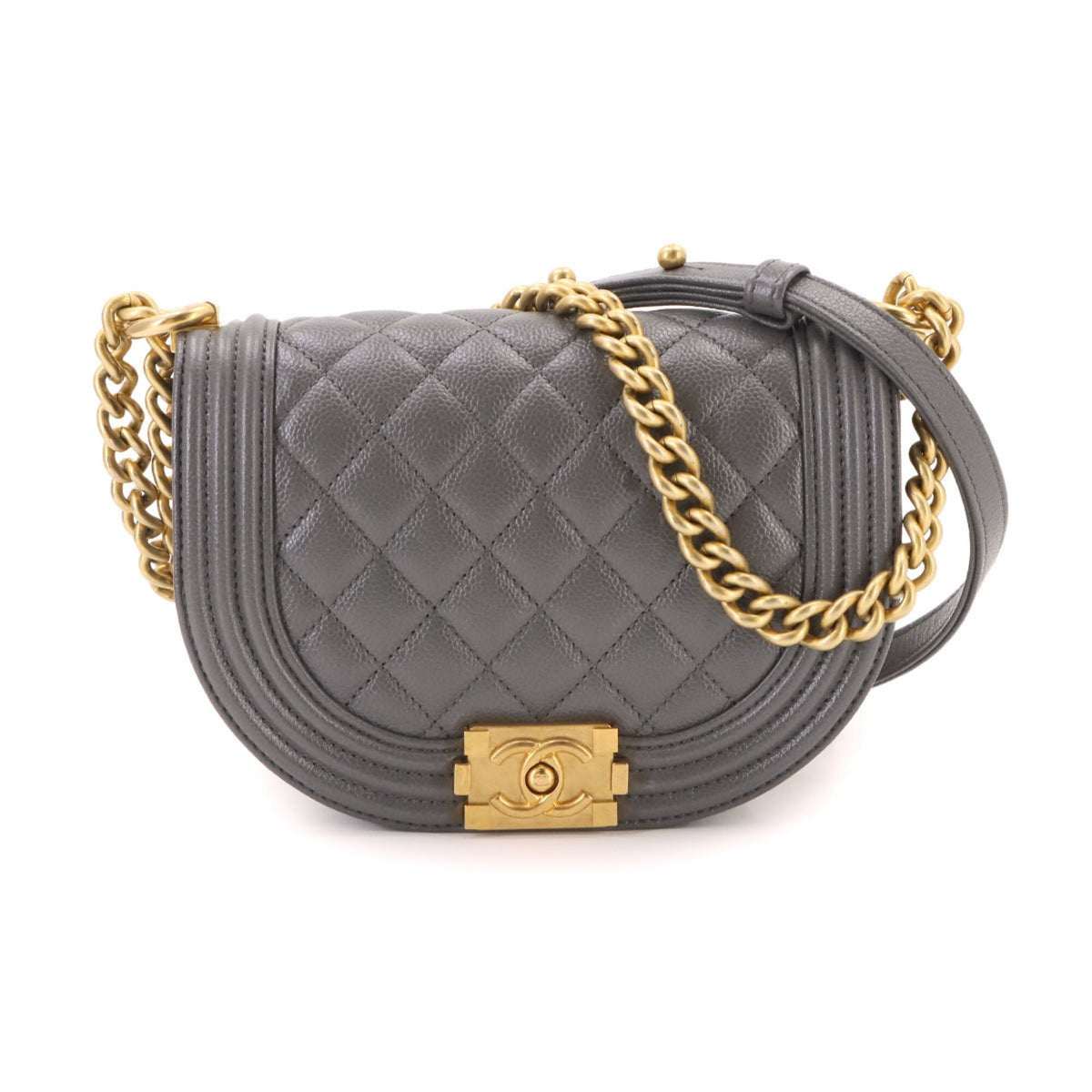 Chanel Gray Grained Calfskin Handbag Shoulder Bag (Pre-Owned)