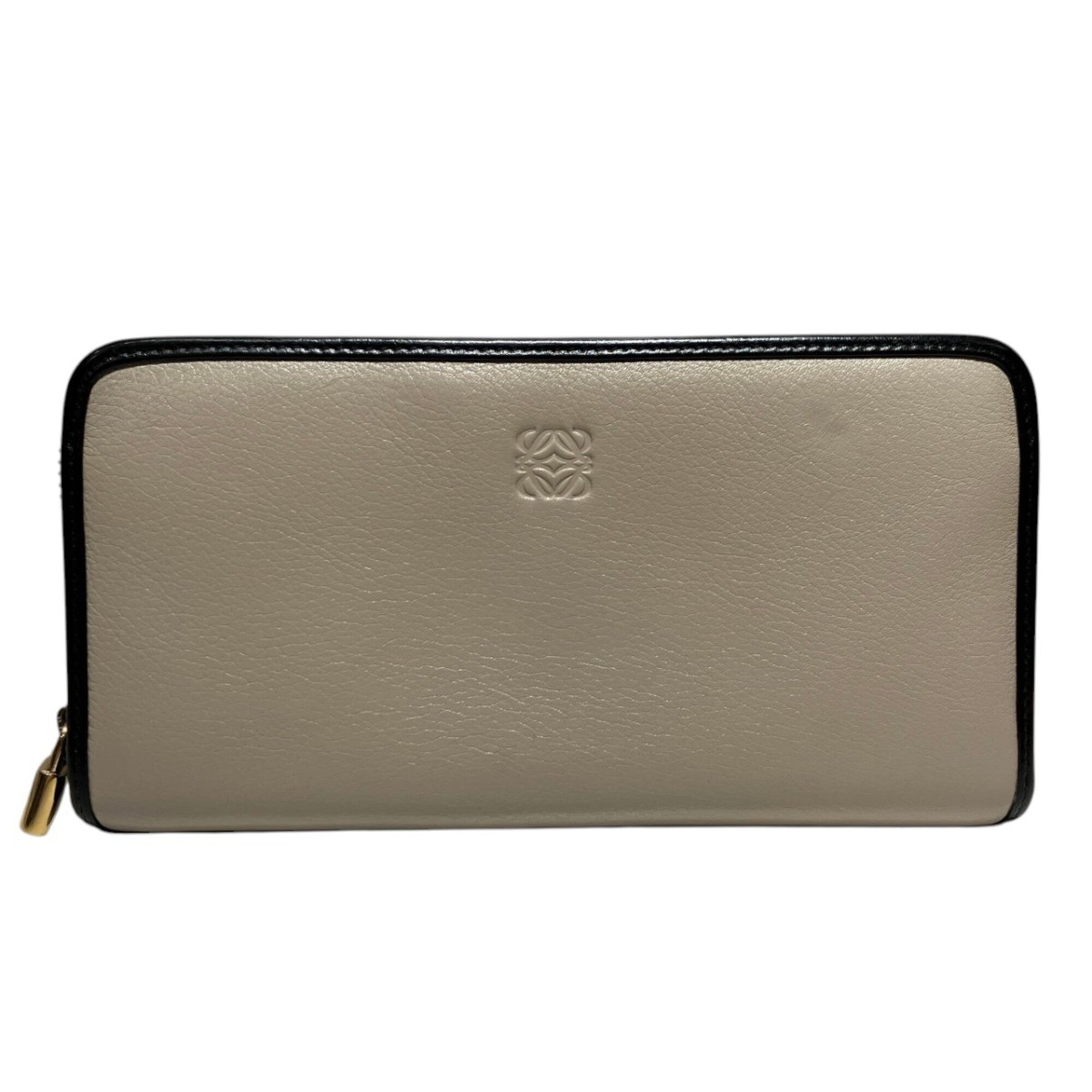 Loewe Beige Black Leather Long Wallet (Bi-Fold) (Pre-Owned)