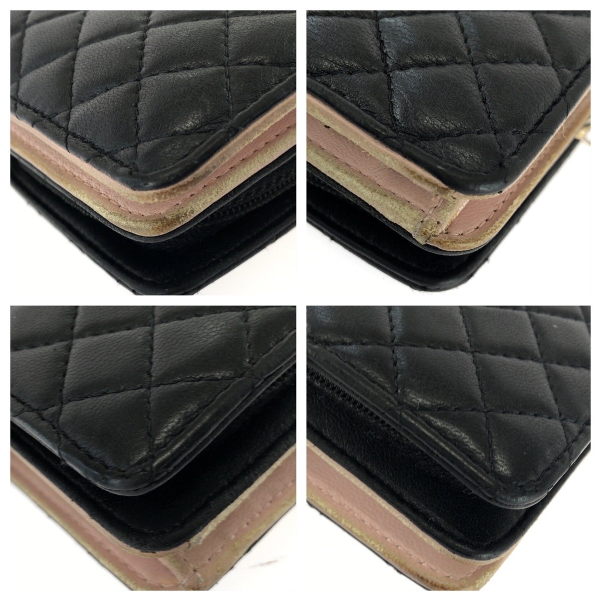 Chanel Black Pink Leather Middle Wallet (Bi-Fold) (Pre-Owned)
