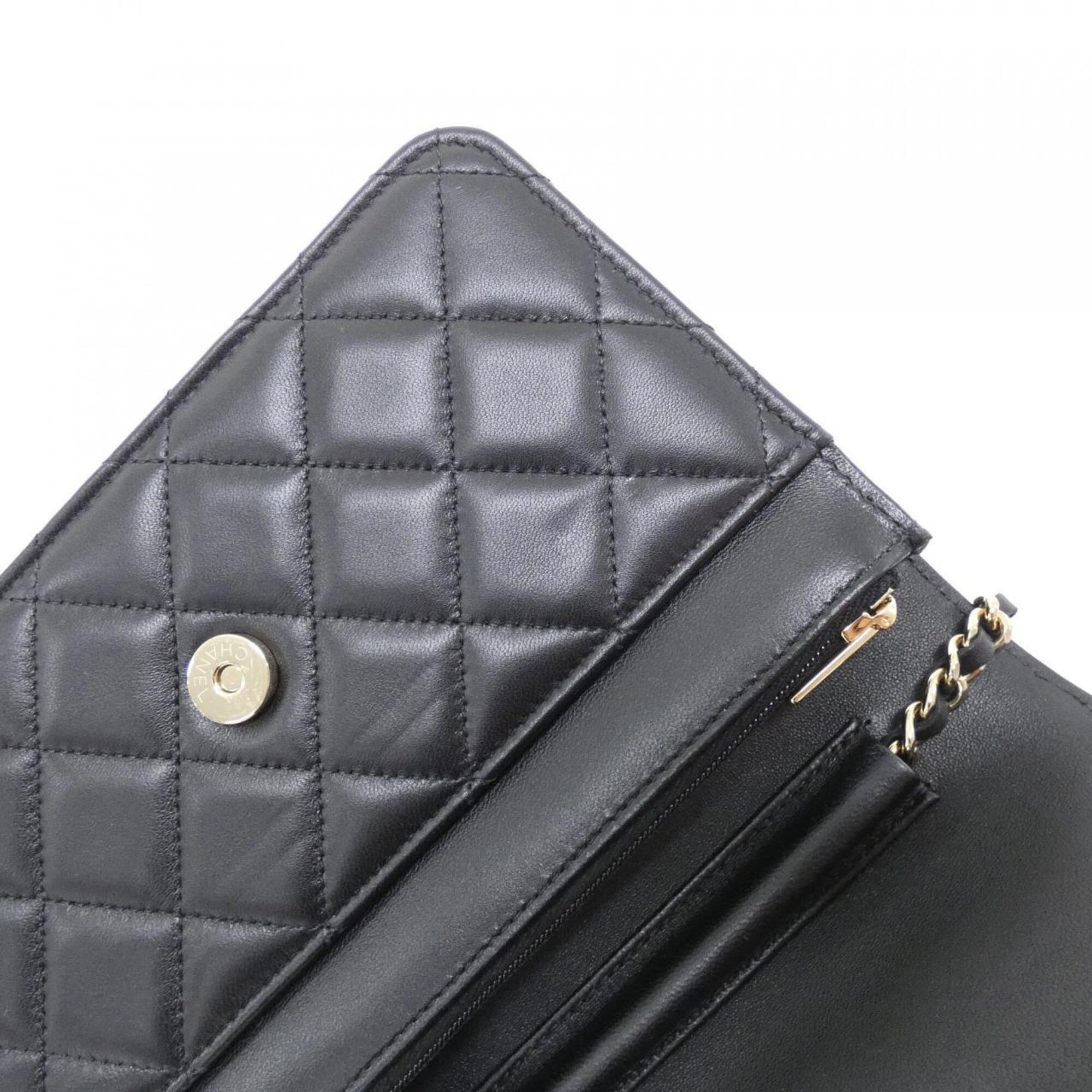Chanel Black Leather Chain/Shoulder Wallet (Pre-Owned)
