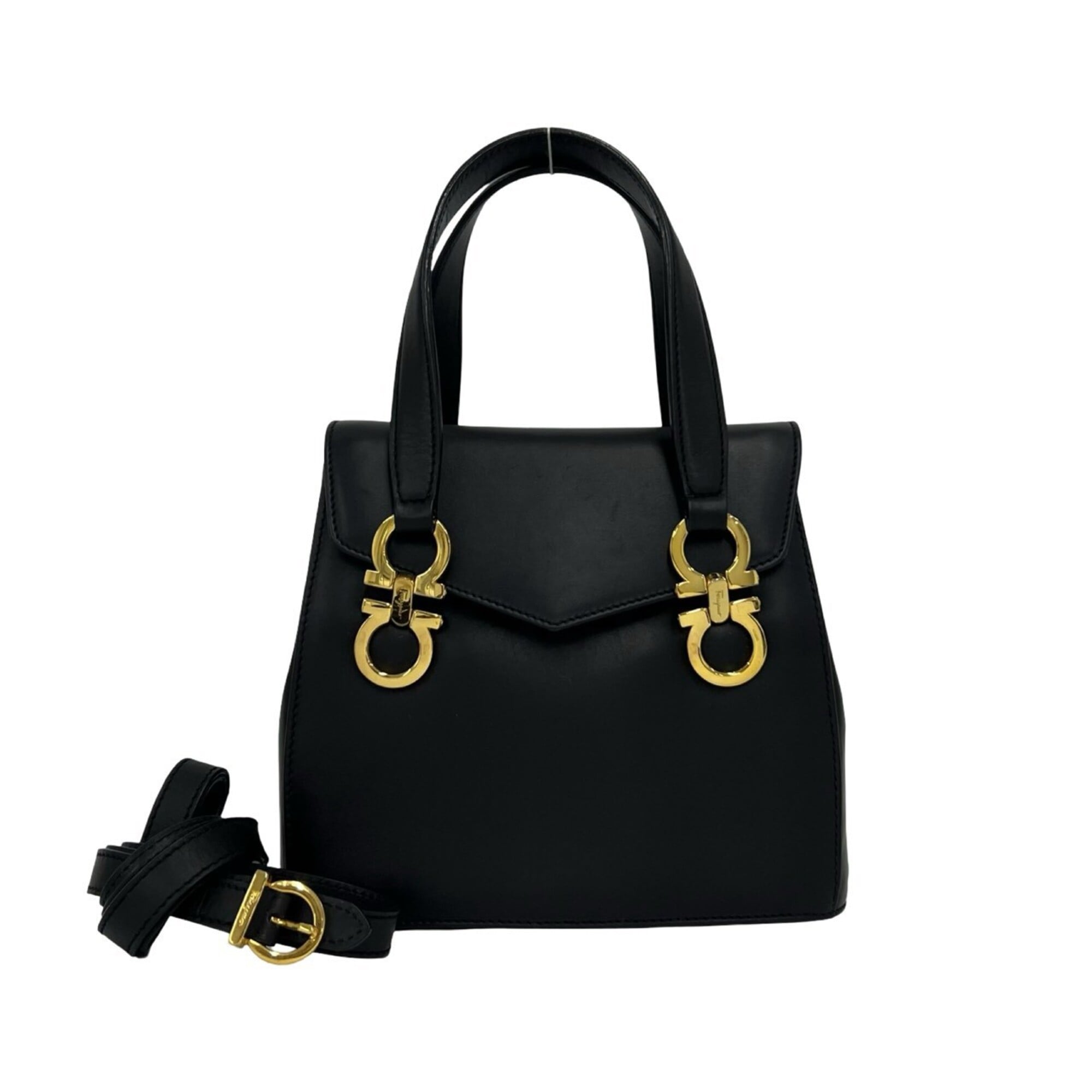 Salvatore Ferragamo Black Leather Handbag Shoulder Bag (Pre-Owned)