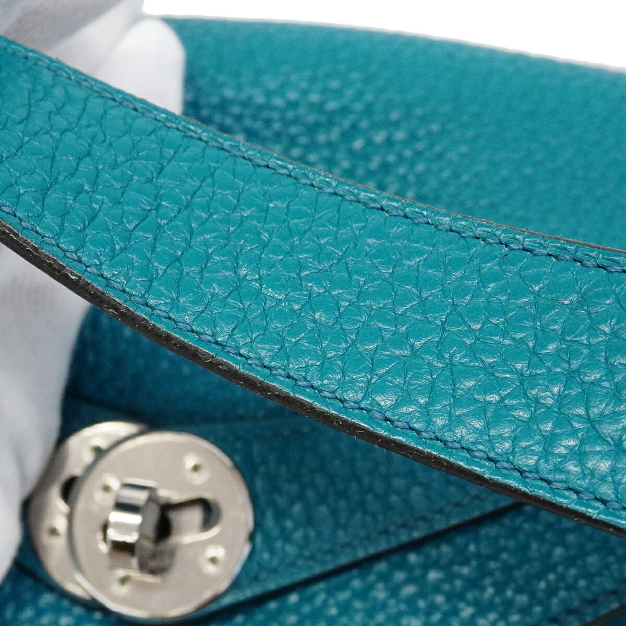 Hermes Turquoise Taurillon Clemence Leather Handbag (Pre-Owned)