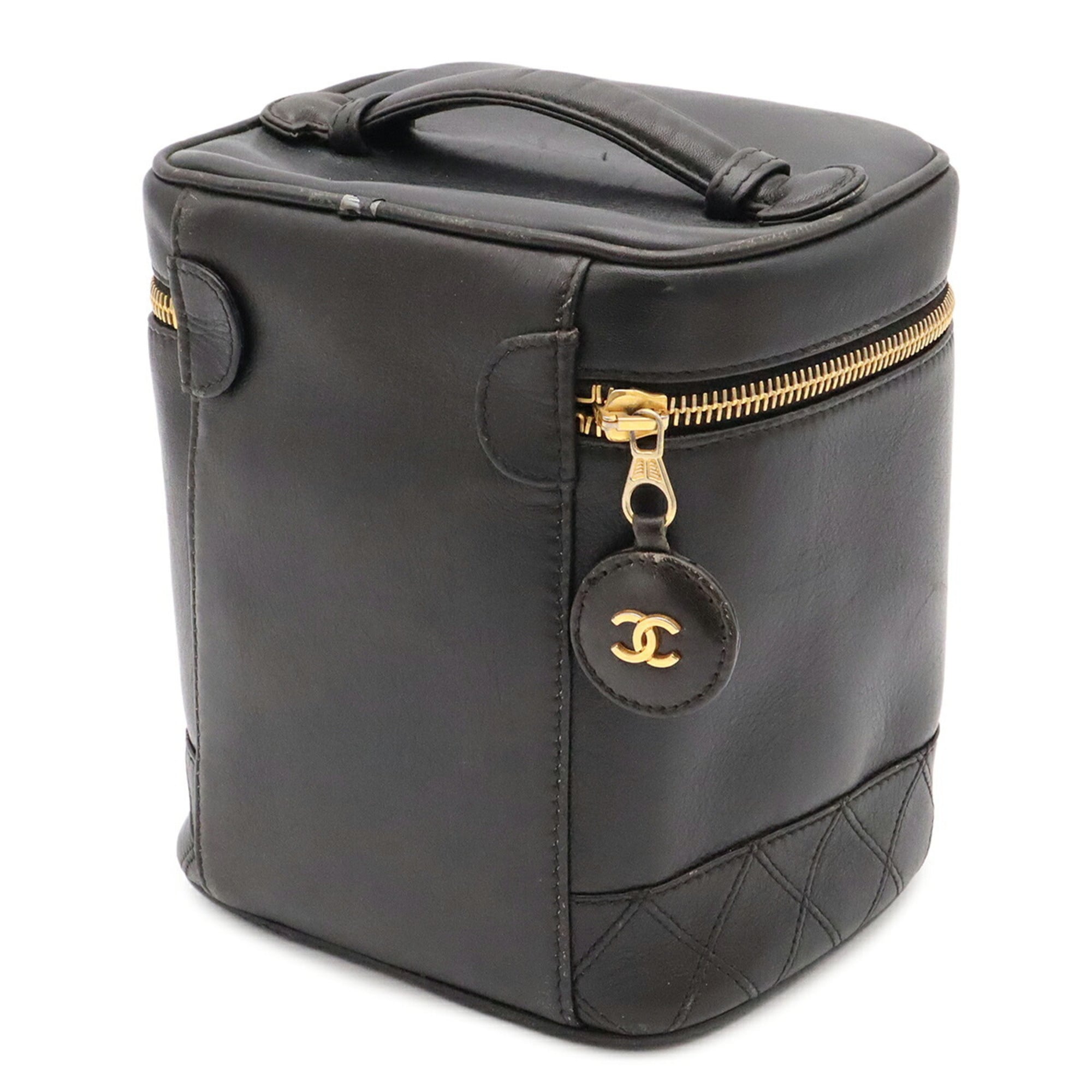 Chanel Bicolor Black Leather Handbag Pouch Vanity Bag (Pre-Owned)