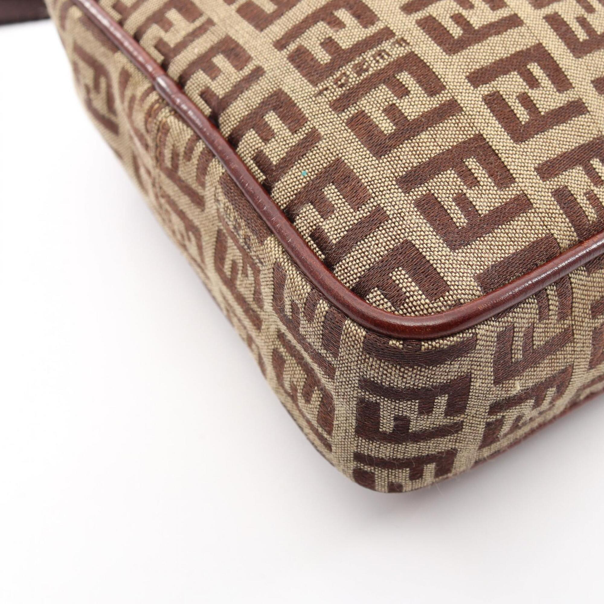 Fendi Beige Brown Canvas Leather Handbag Shoulder Bag (Pre-Owned)