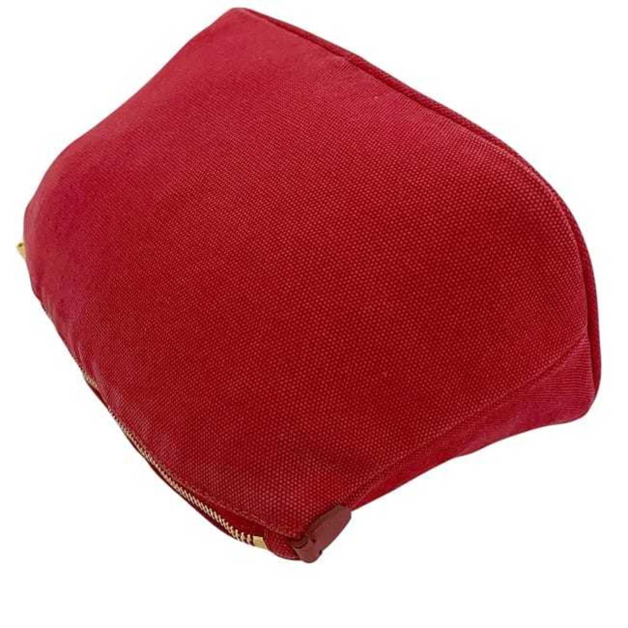Prada Red Color Canvas Leather Pouch (Pre-Owned)