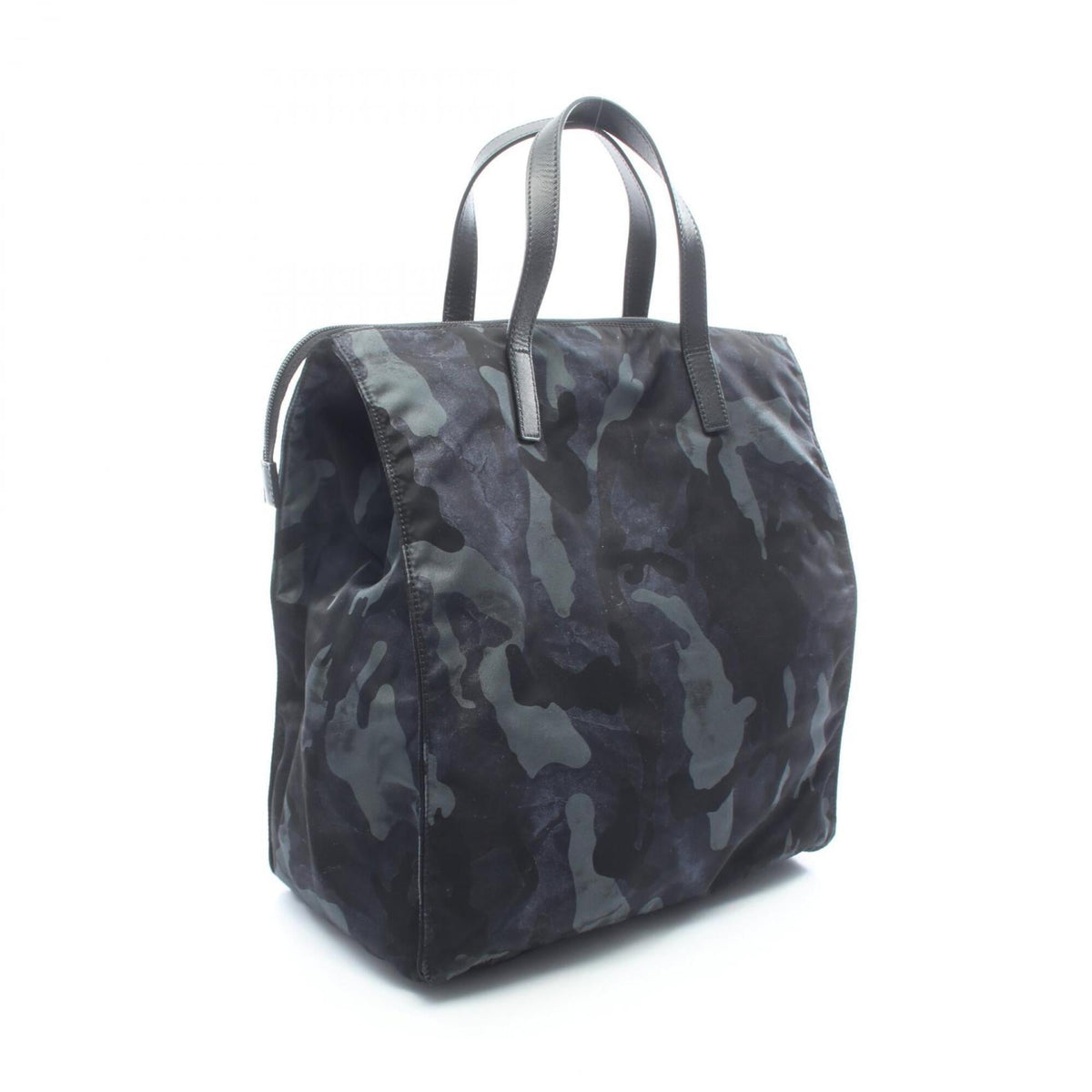Prada Black Multi-Color Nylon Leather Handbag Tote Bag (Pre-Owned)