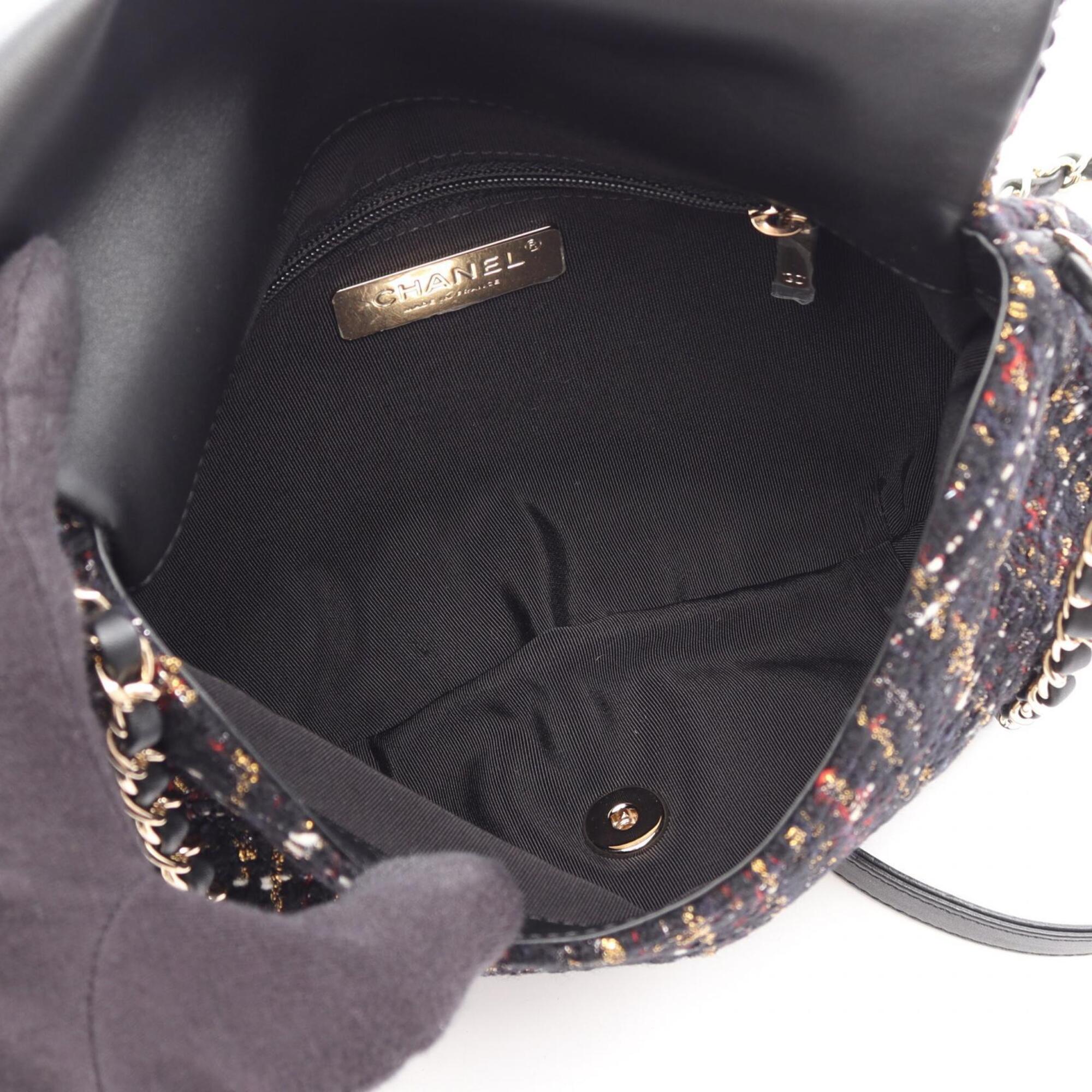 Chanel Black Multi-Color Fabric Leather Handbag Shoulder Bag (Pre-Owned)