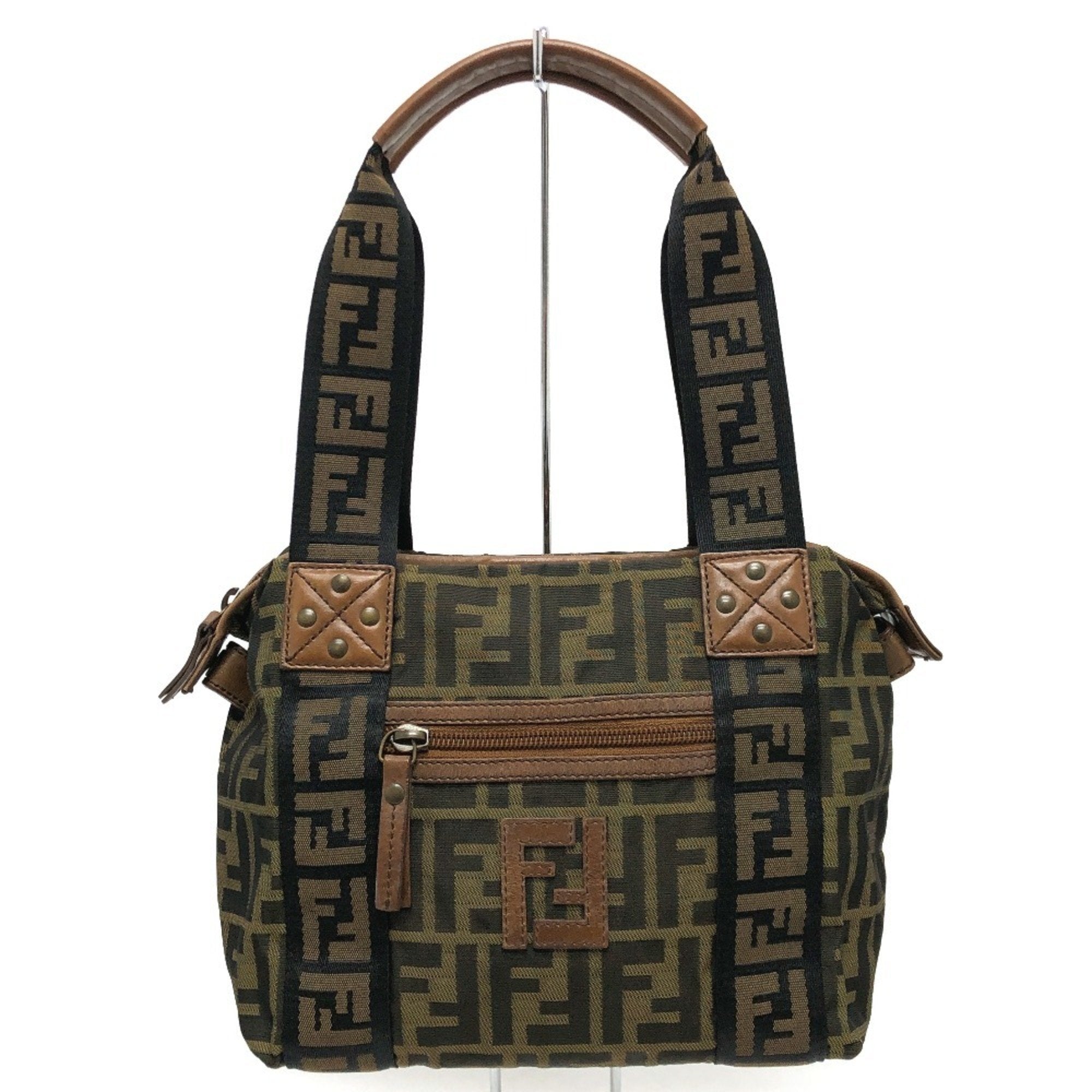 Fendi Zucca Black Brown Canvas Handbag Tote Bag (Pre-Owned)