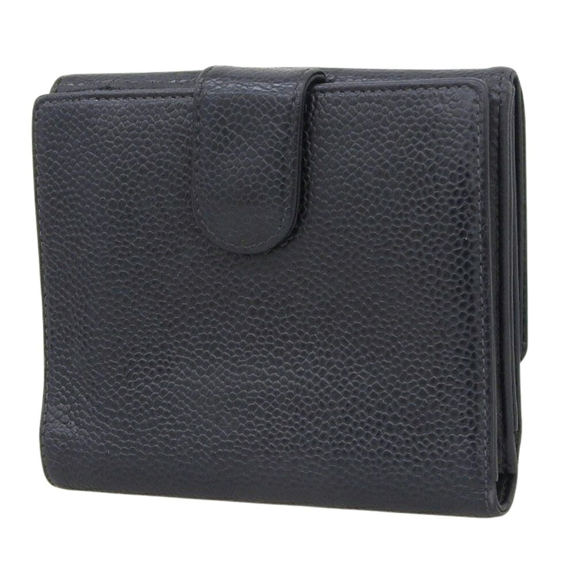 Chanel Black Grained Calfskin Wallet (Bi-Fold) (Pre-Owned)
