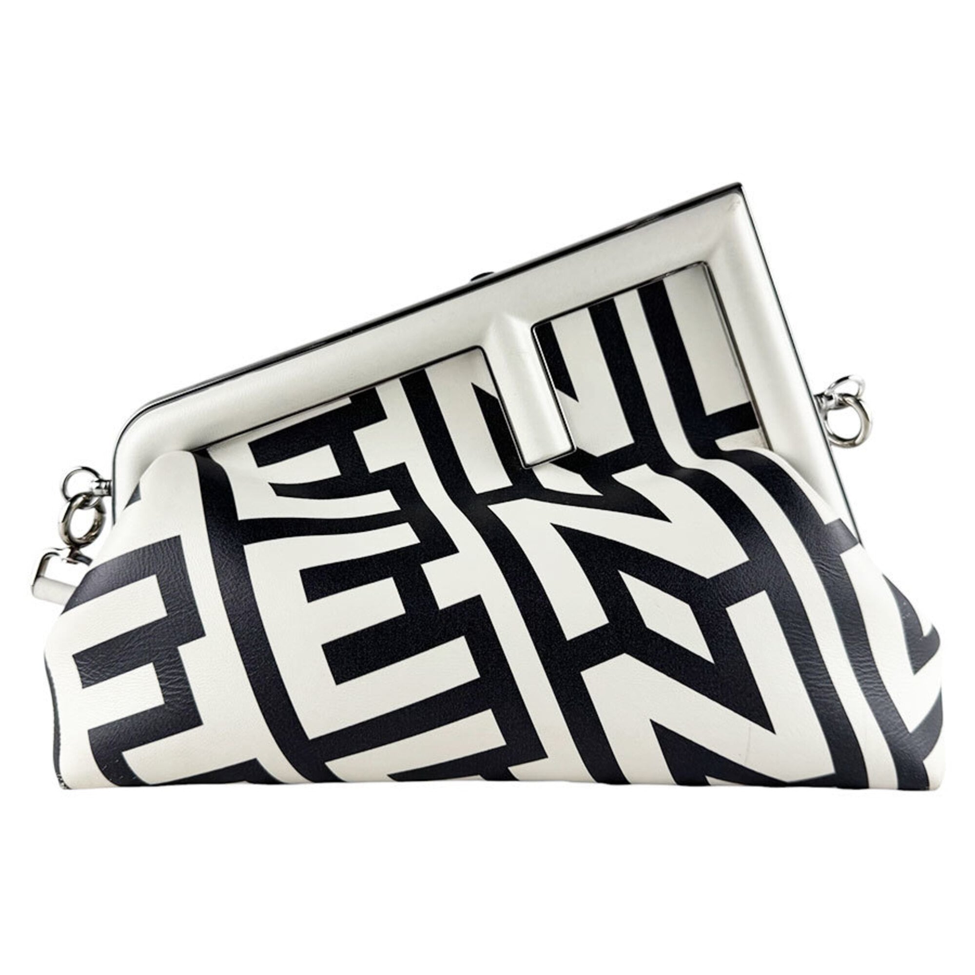 Fendi Black White Leather Shoulder Bag (Pre-Owned)