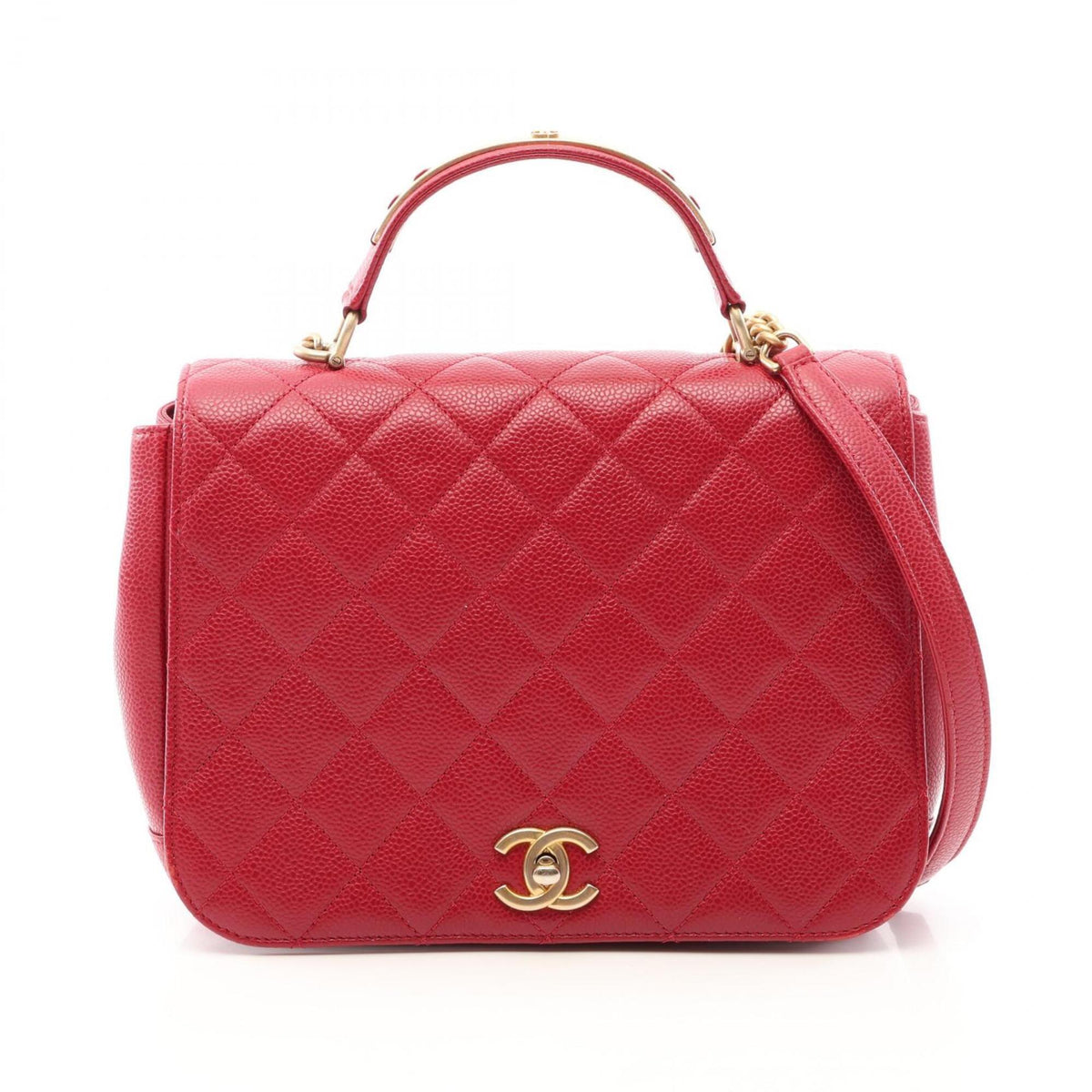 Chanel Red Color Grained Calfskin Handbag Shoulder Bag (Pre-Owned)