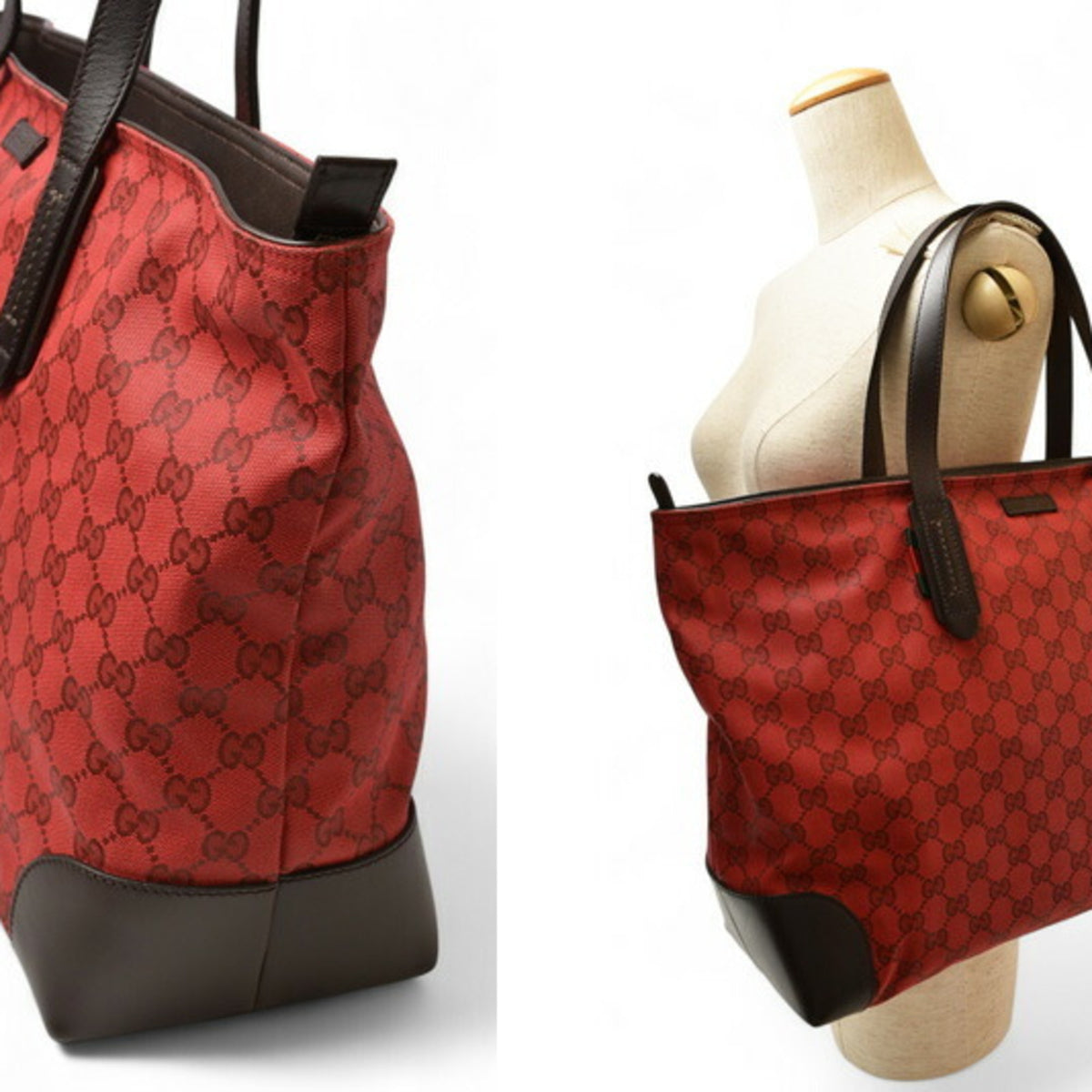Gucci Dark Red Red Color Coated Canvas Shoulder Bag Tote Bag (Pre-Owned)