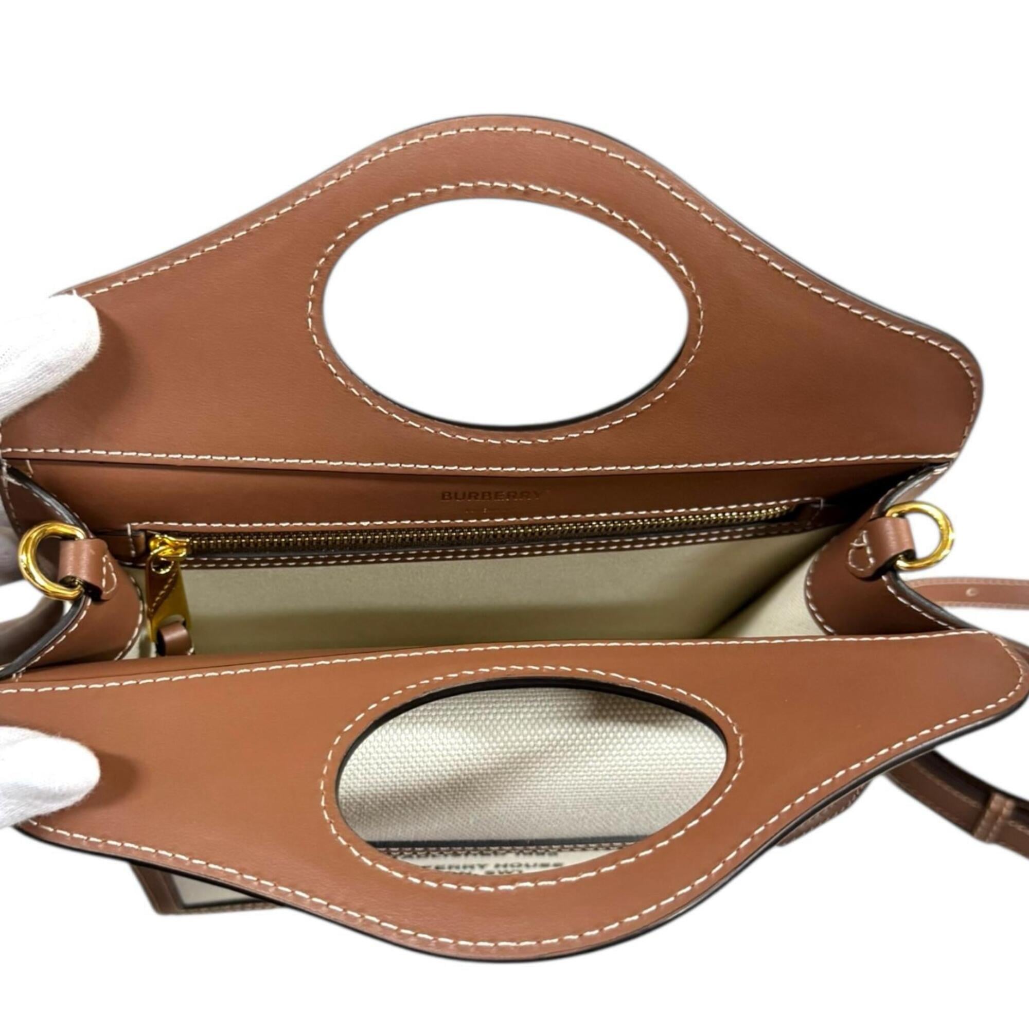 Burberry Brown White Leather Canvas Shoulder Bag (Pre-Owned)