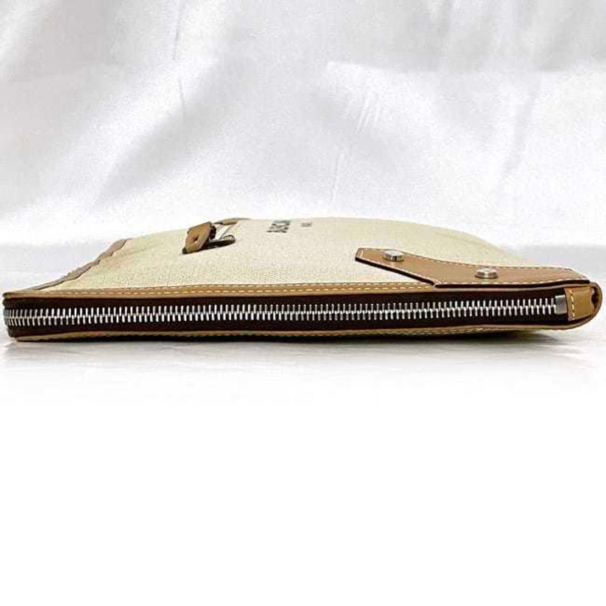 Balenciaga Beige White Canvas Leather Clutch Bag Handbag (Pre-Owned)