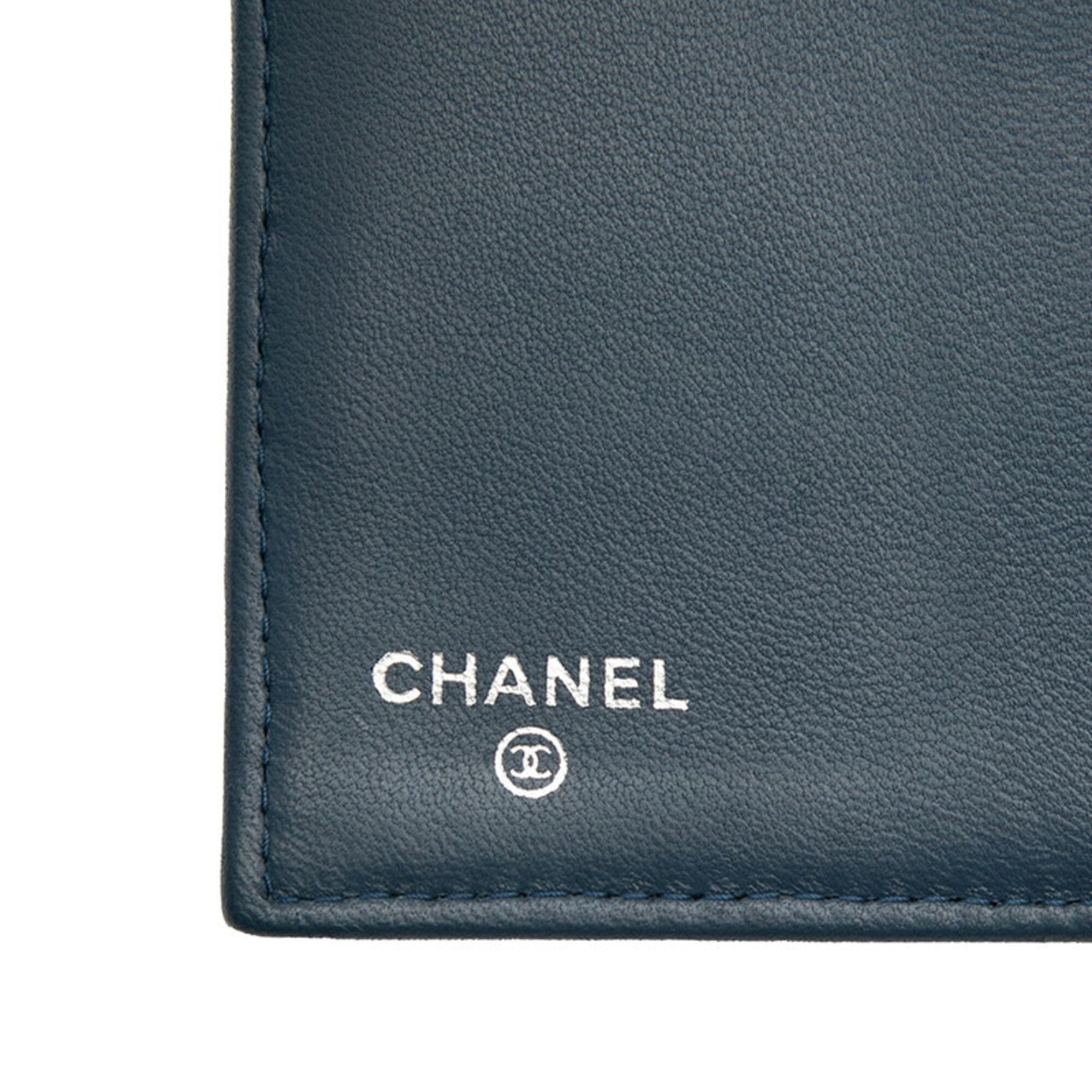 Chanel Navy Leather Long Wallet (Bi-Fold) (Pre-Owned)