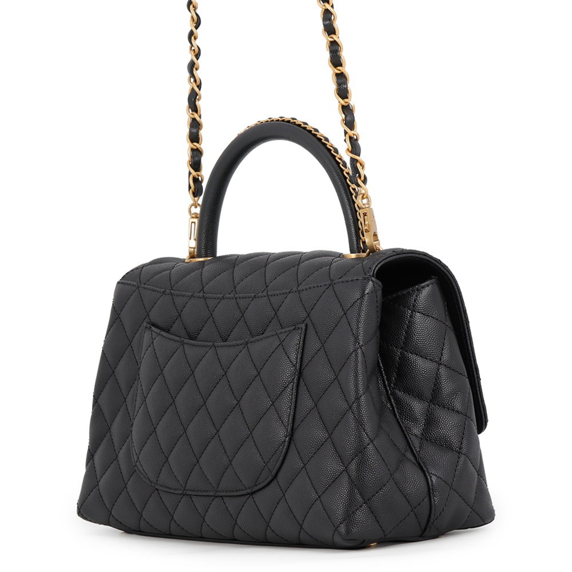 Chanel Matelasse Black Grained Calfskin Handbag (Pre-Owned)