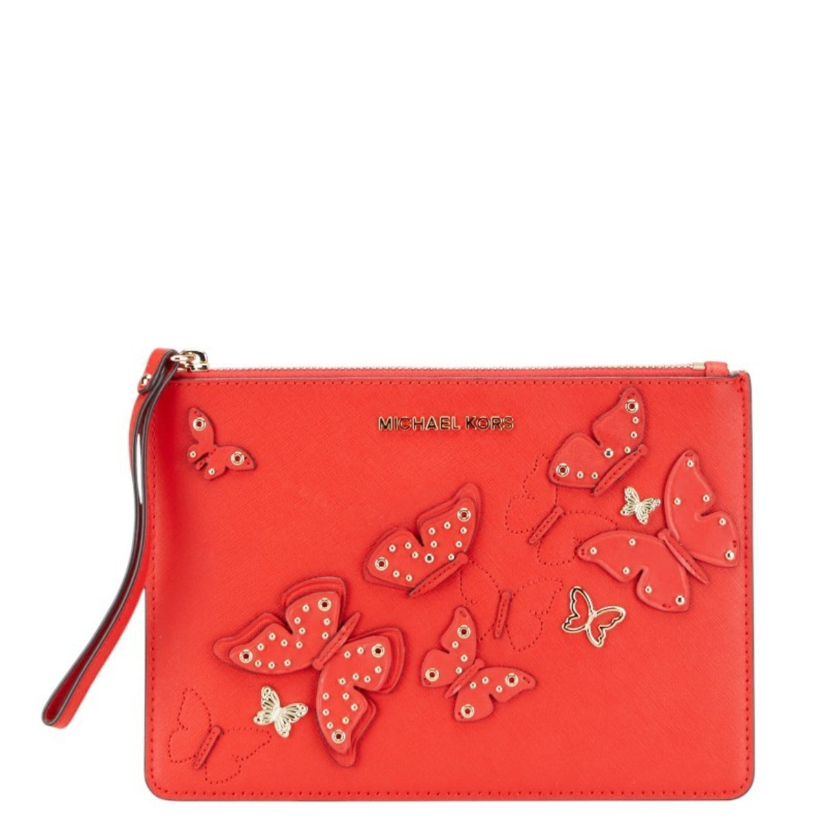 Michael Kors Red Color Leather Clutch Bag (Pre-Owned)