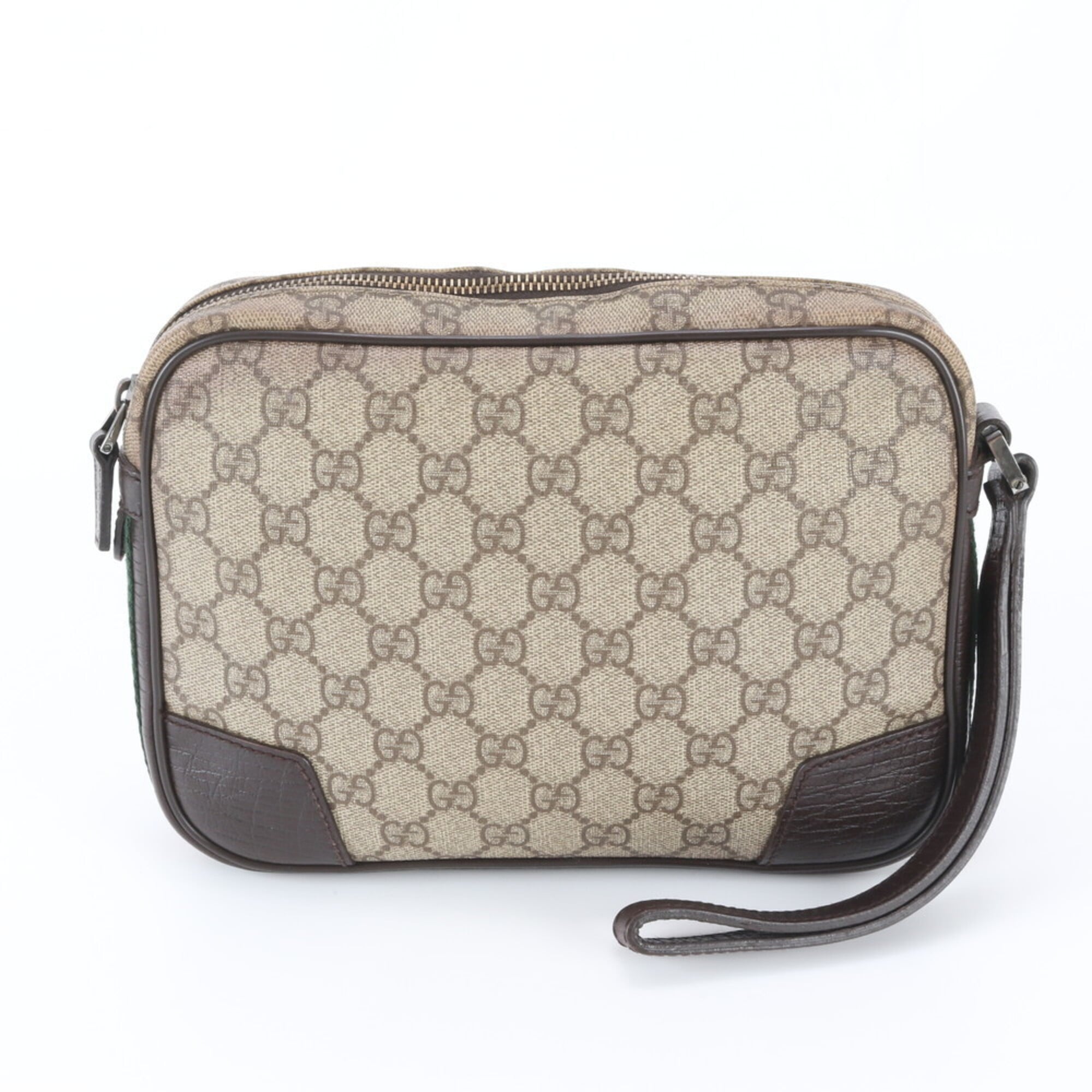 Gucci Brown Leather Coated Canvas Clutch Bag Pouch (Pre-Owned)