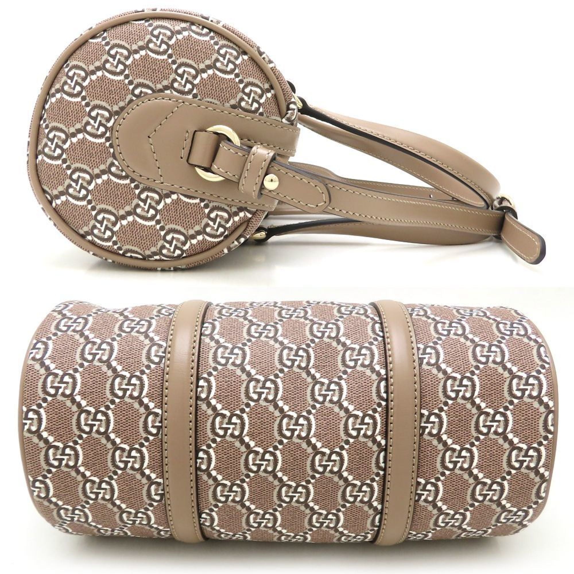Gucci Gold Gg Canvas Leather Shoulder Bag (Pre-Owned)
