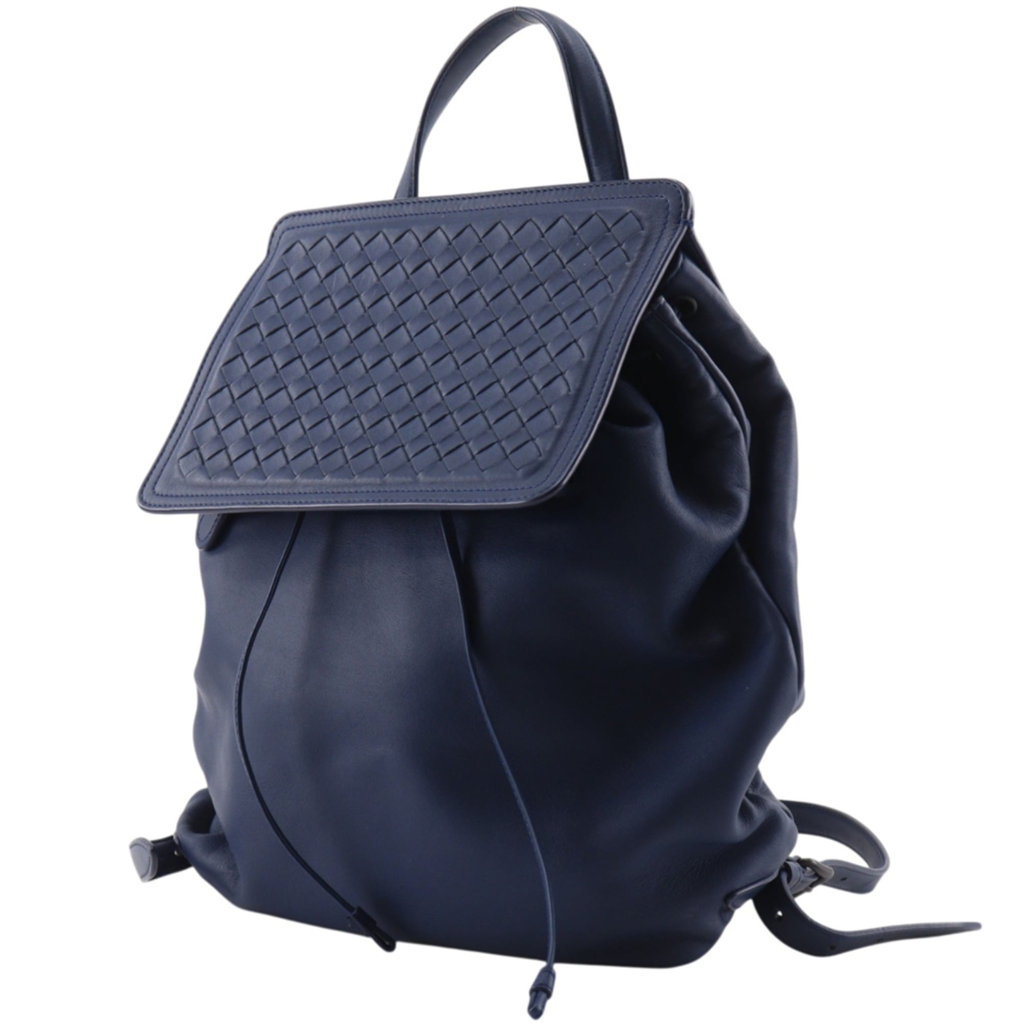 Bottega Veneta Intrecciato Blue Leather Backpack (Pre-Owned)