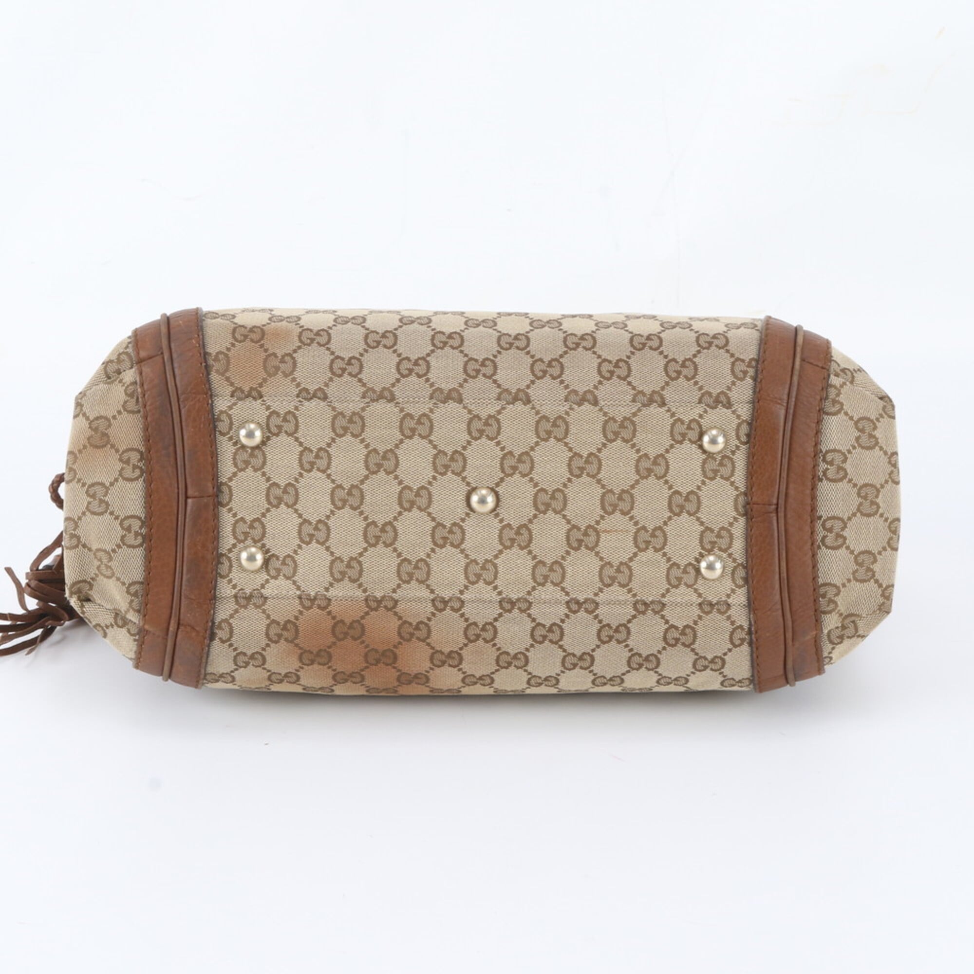 Gucci Brown Leather Canvas Handbag Shoulder Bag (Pre-Owned)