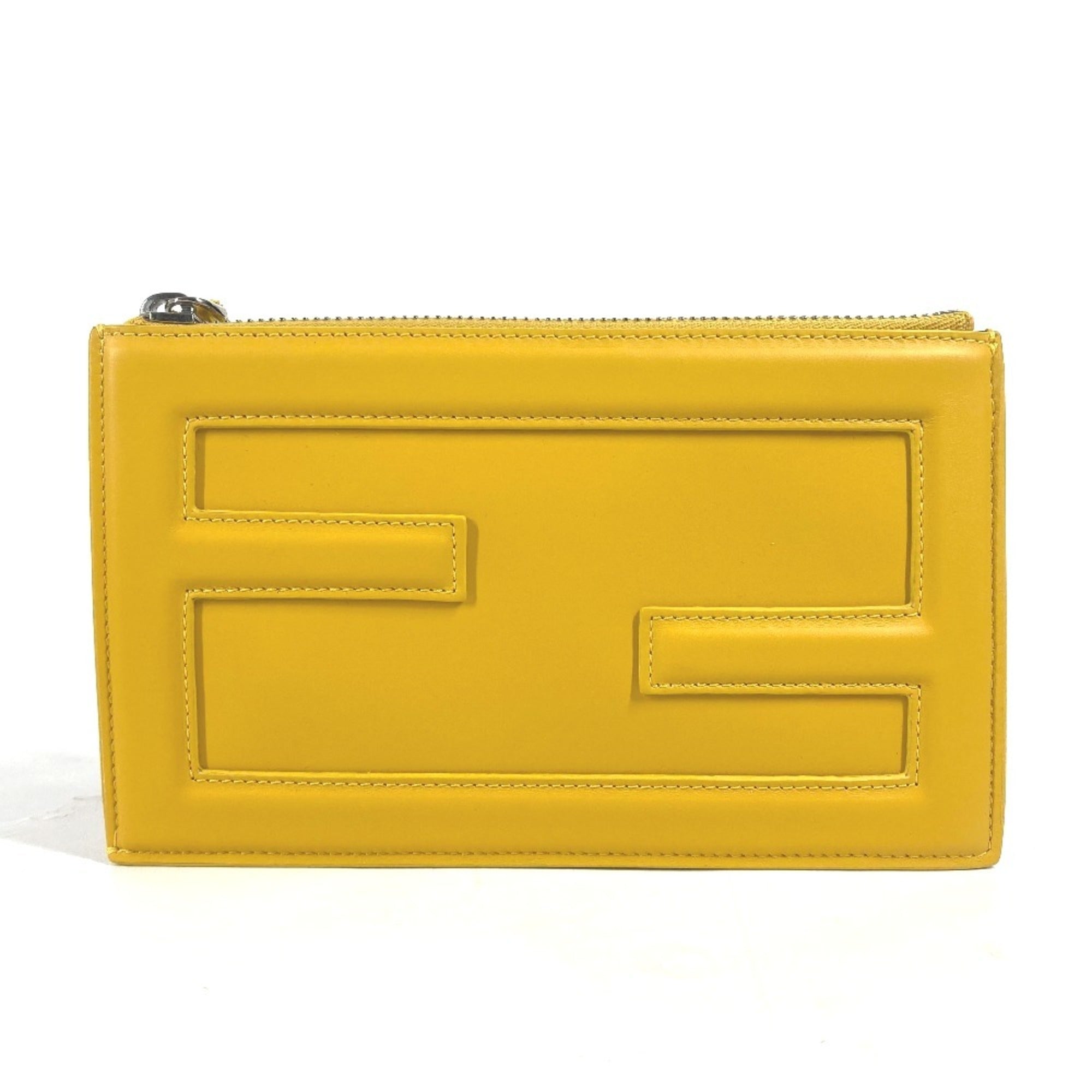 Fendi Yellow Leather Clutch Bag Pouch (Pre-Owned)