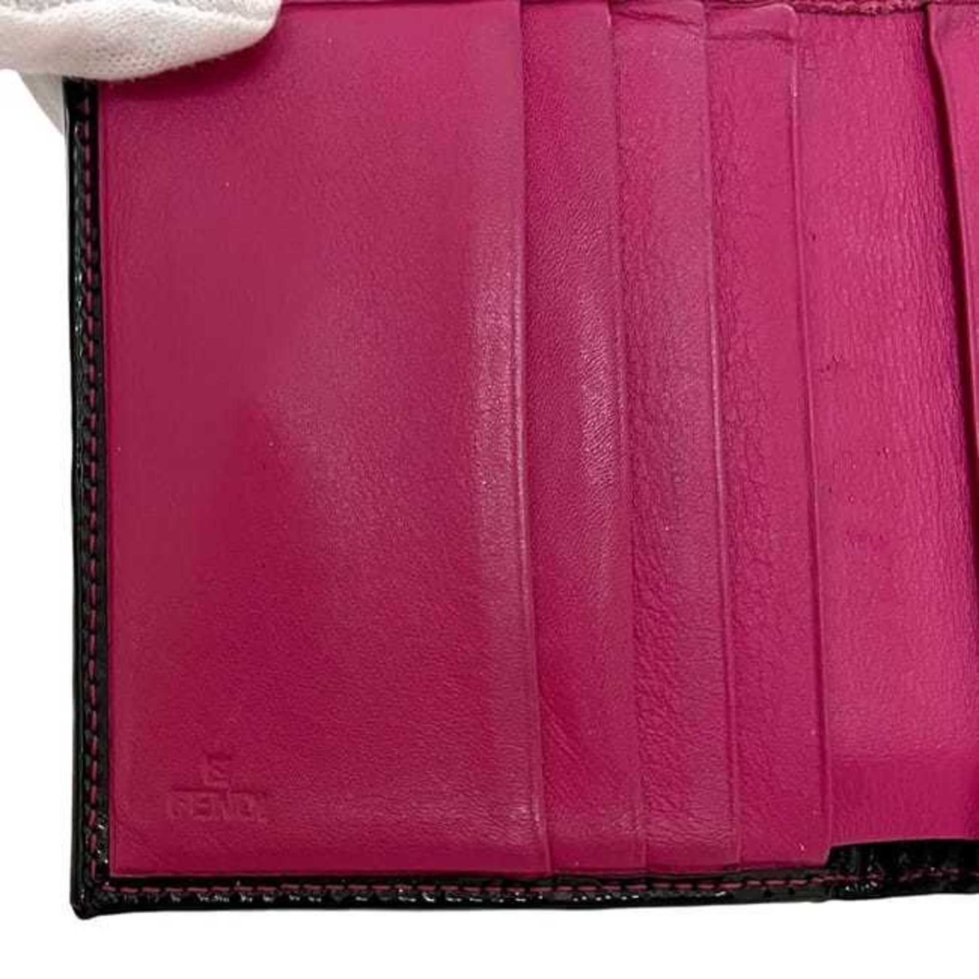 Fendi Black Pink Patent Leather Canvas Leather Wallet (Bi-Fold) (Pre-Owned)